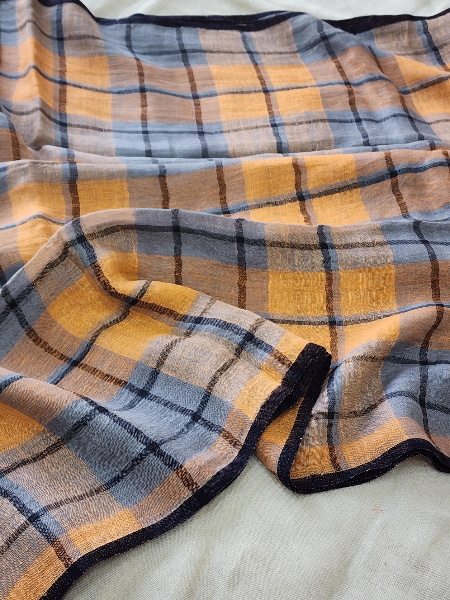 Peach & Grey Linen Saree