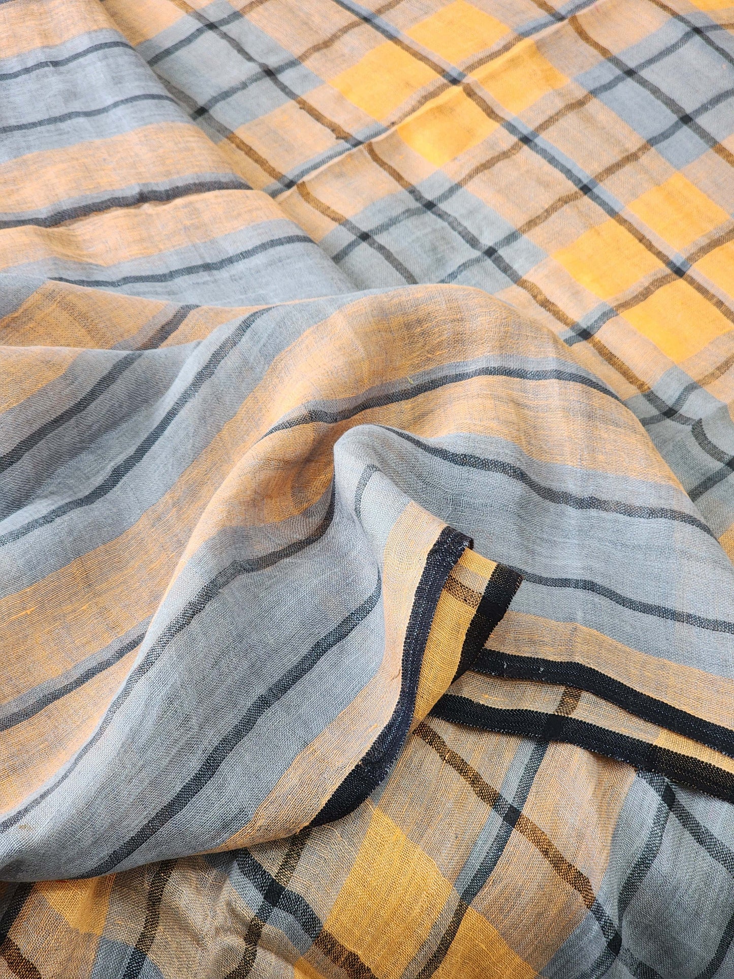 Peach & Grey Linen Saree