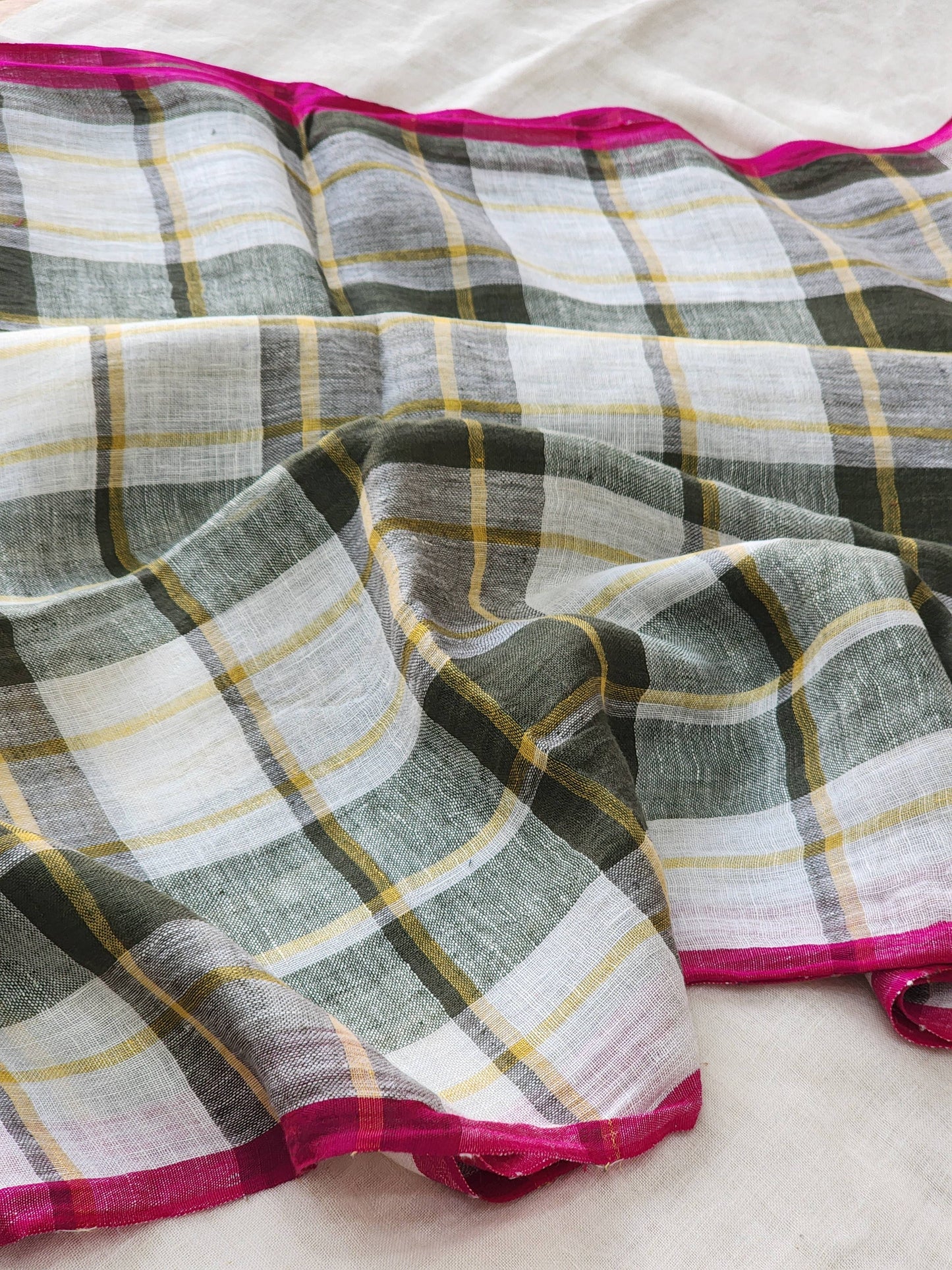 White & Grey Linen Saree
