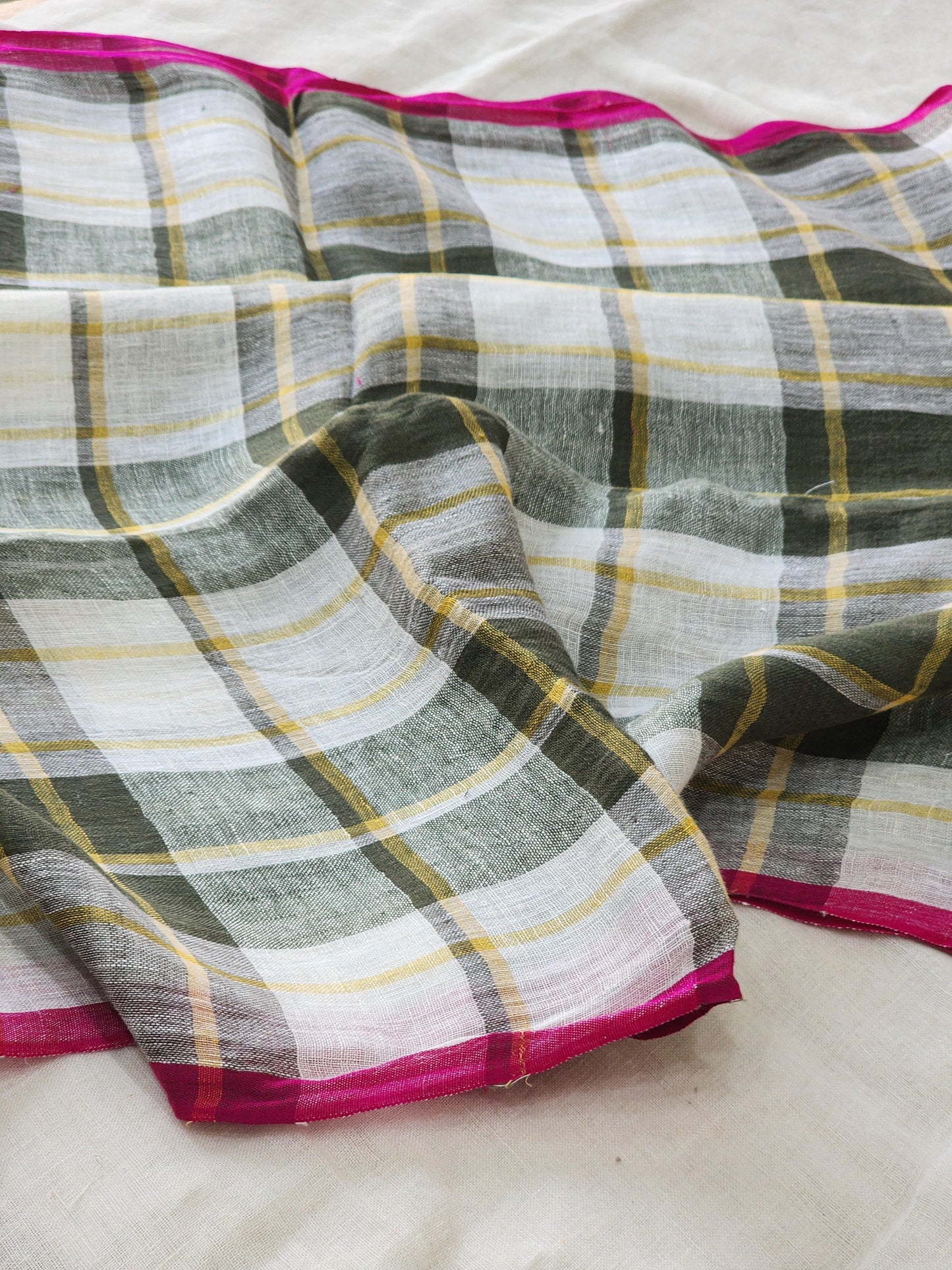 White & Grey Linen Saree