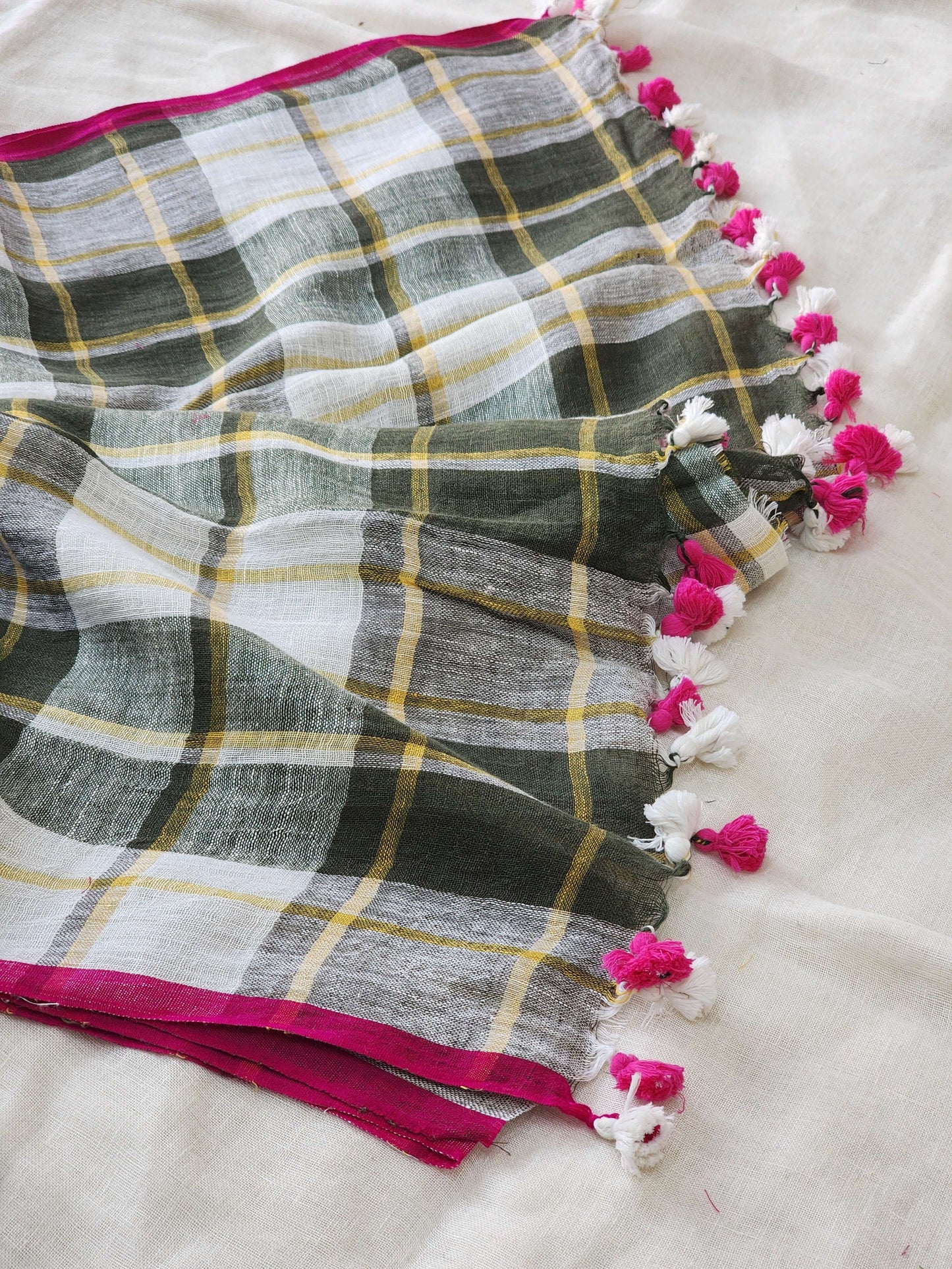 White & Grey Linen Saree