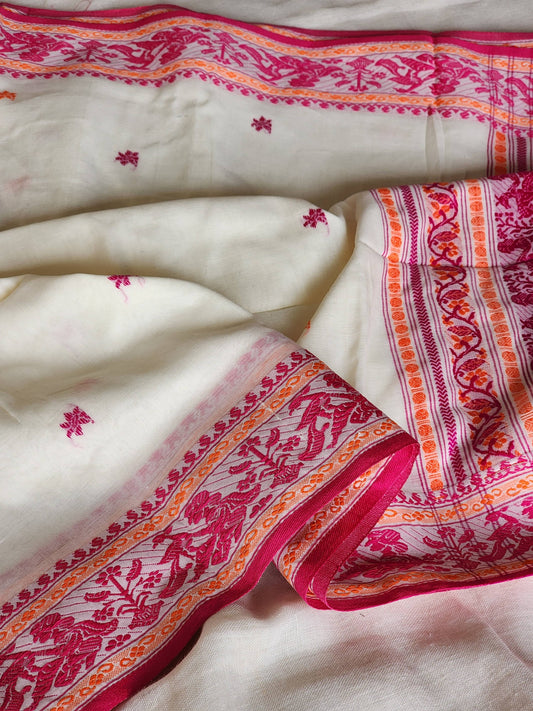 White Baluchari Cotton Saree