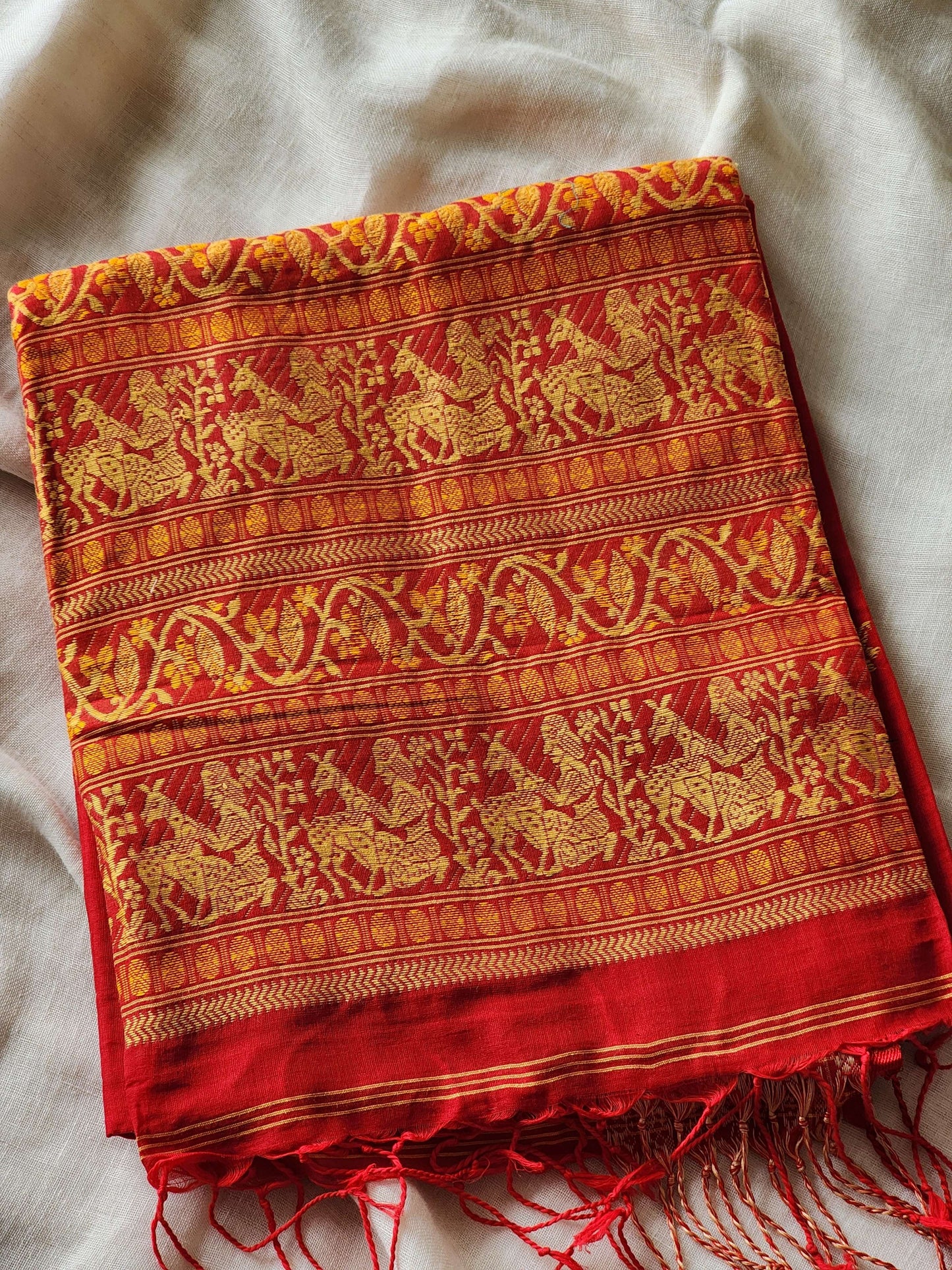Red Baluchari Cotton Saree