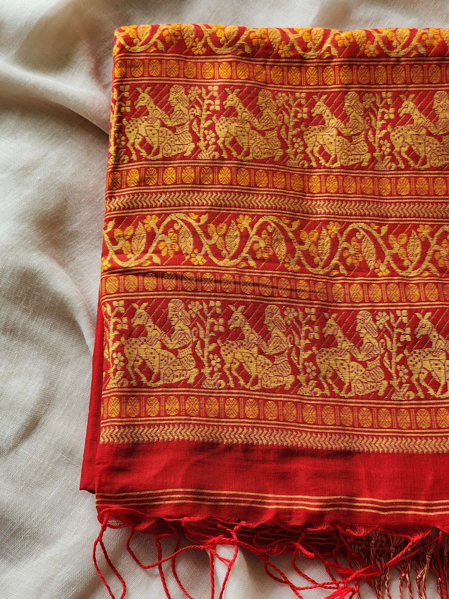 Red Baluchari Cotton Saree