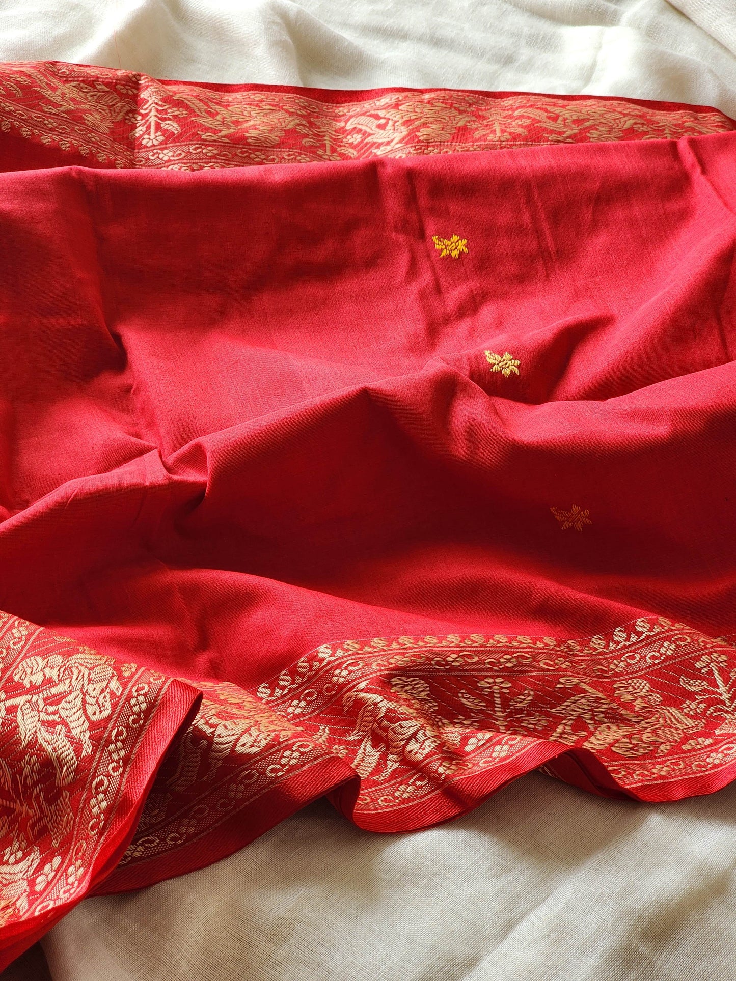 Red Baluchari Cotton Saree