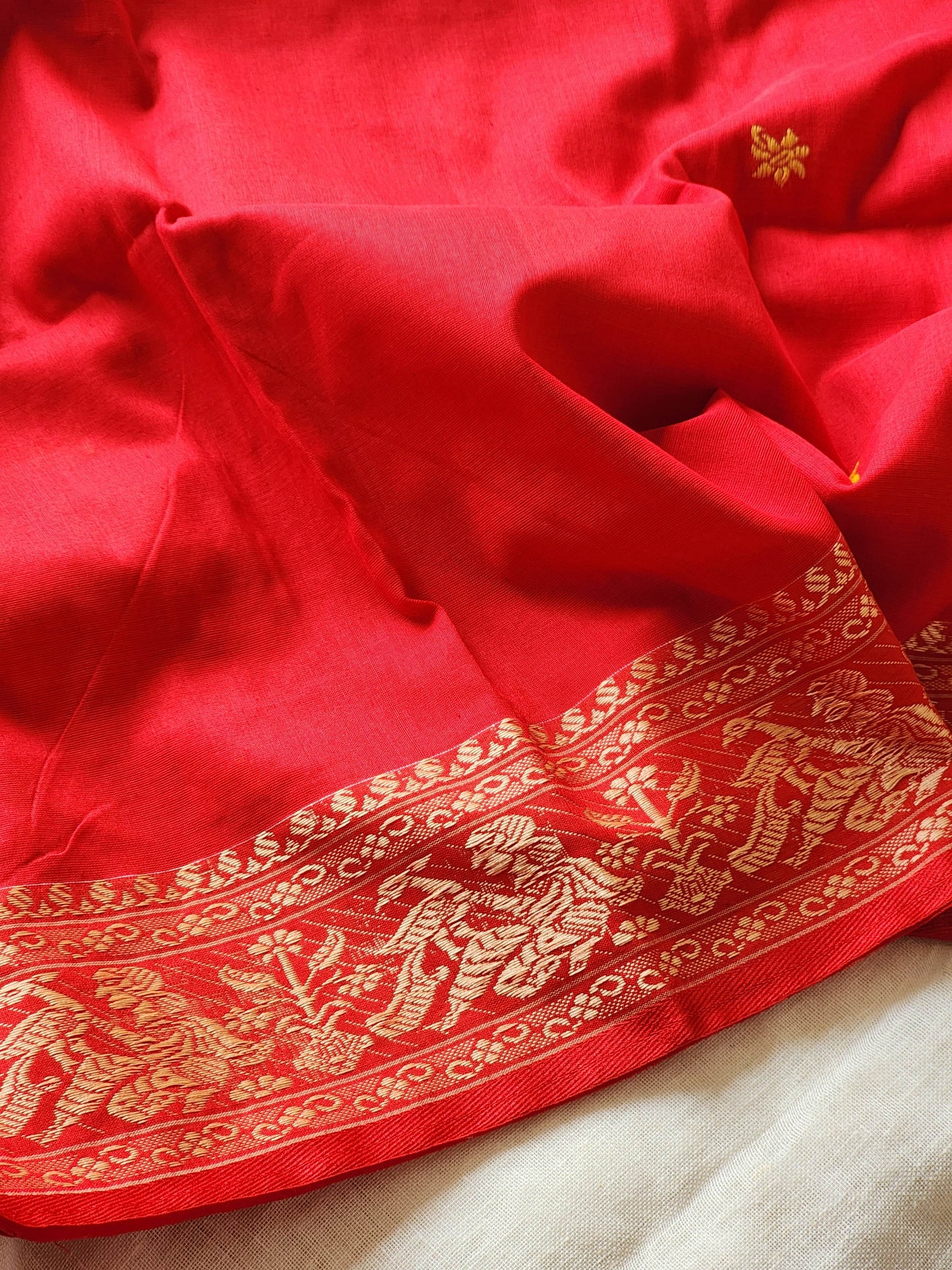 Red Baluchari Cotton Saree