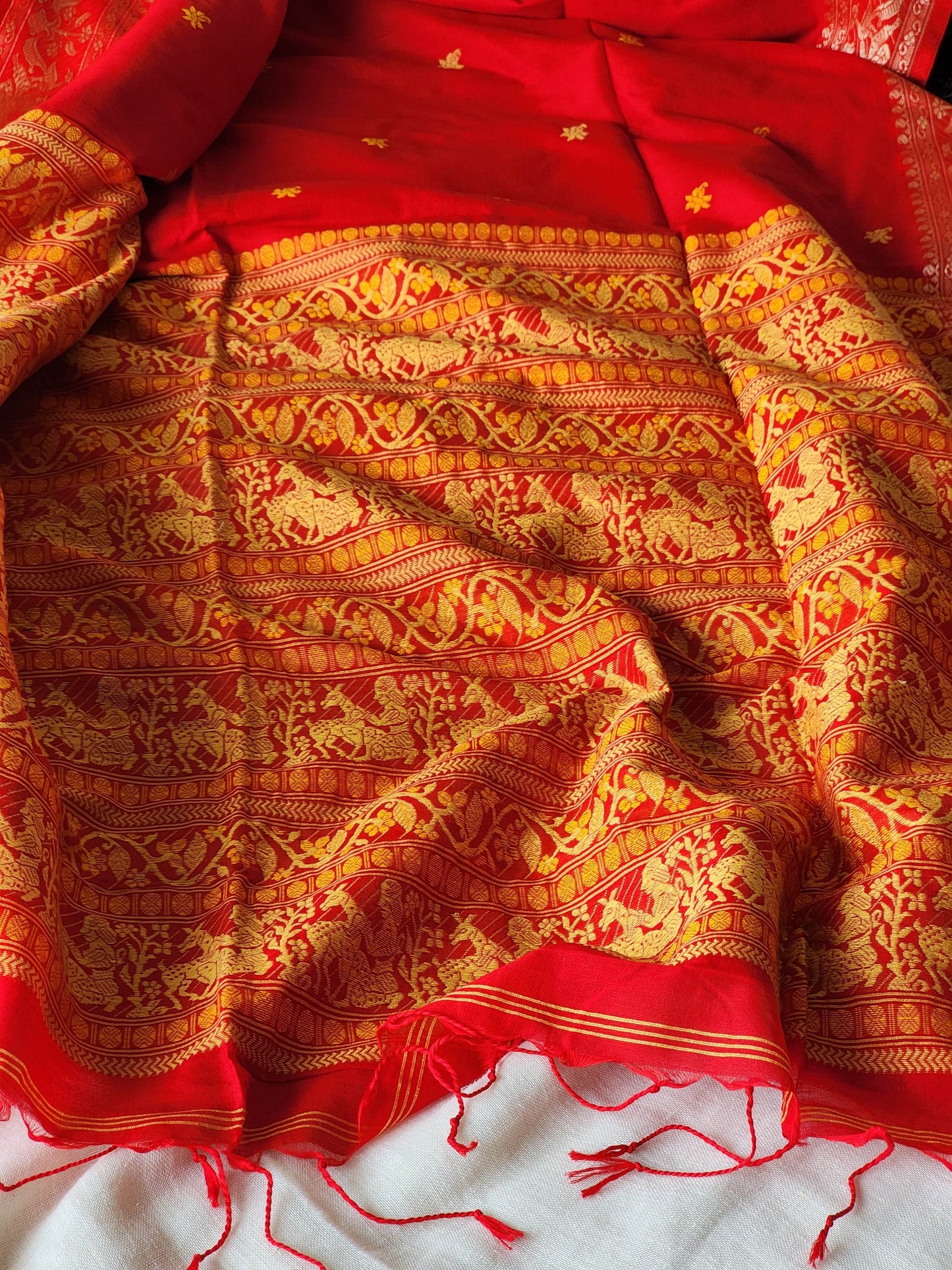 Red Baluchari Cotton Saree