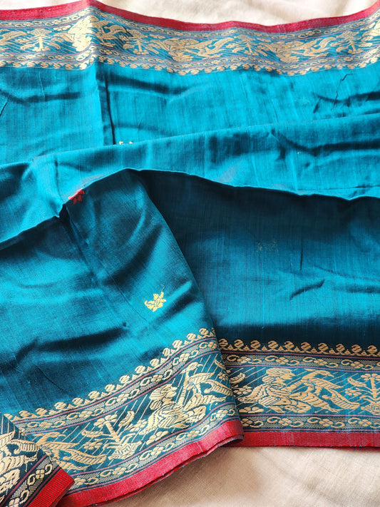 Teal Blue Baluchari Cotton Saree