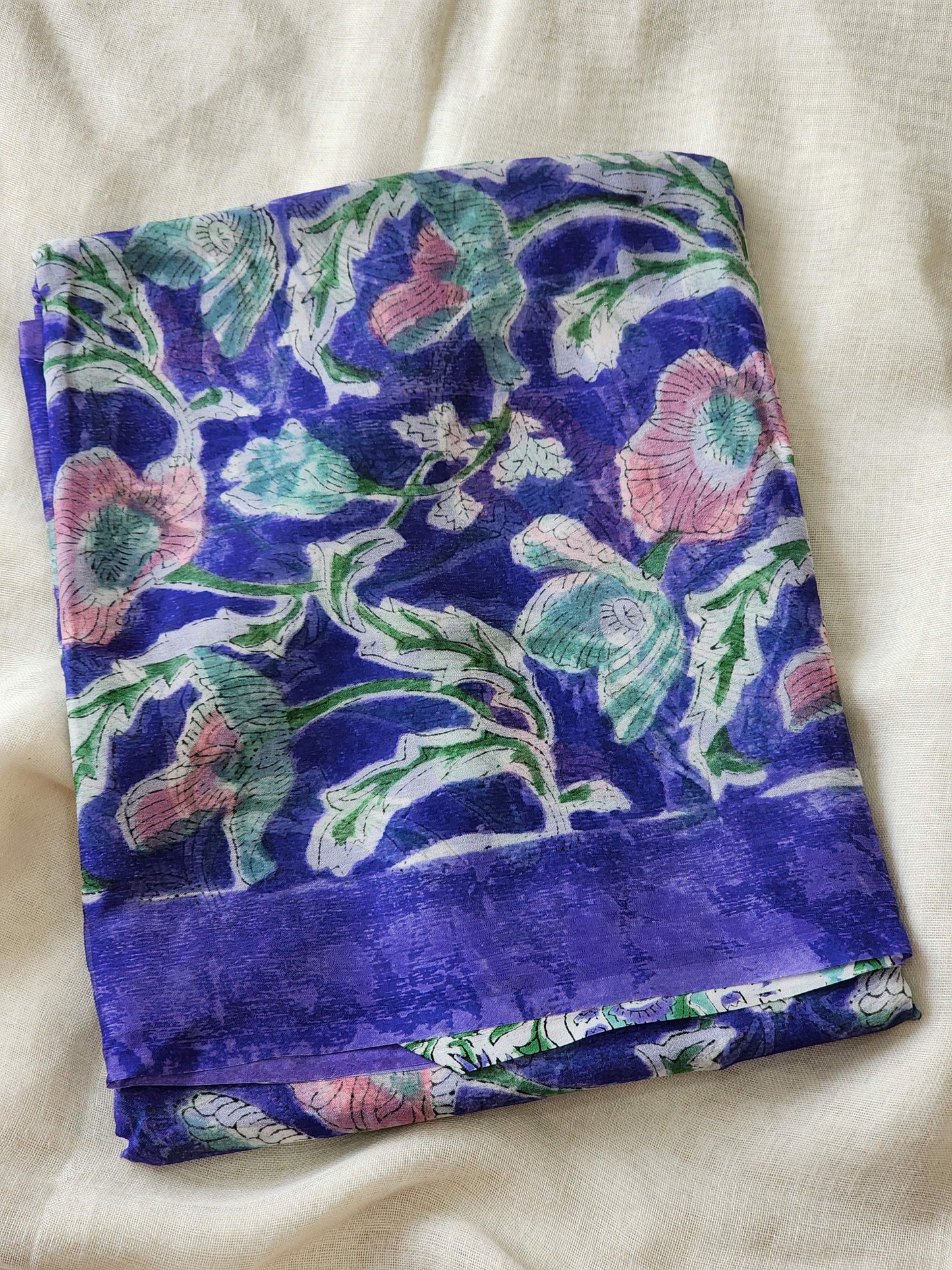 Purple Chiffon Handblock Saree