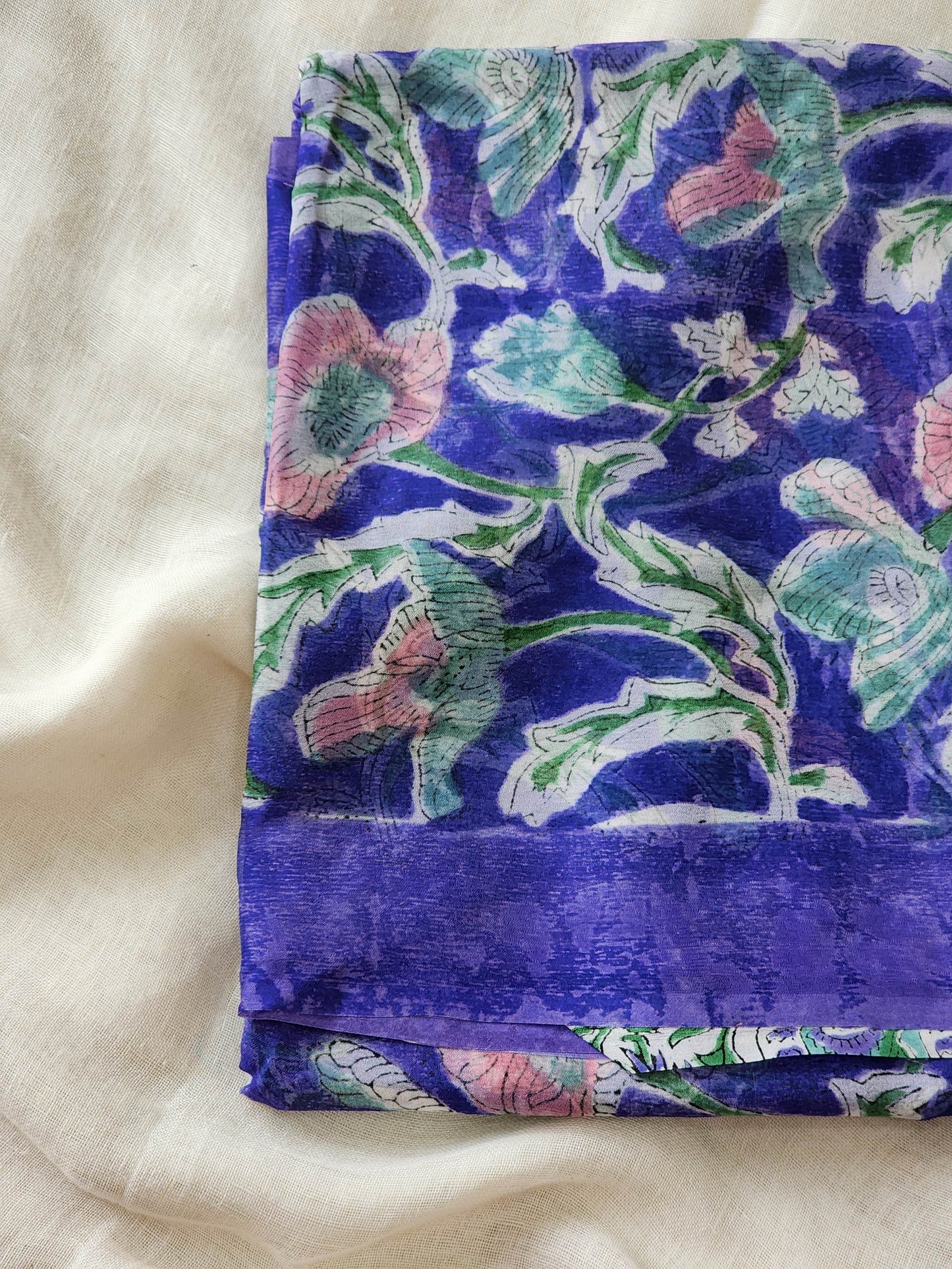 Purple Chiffon Handblock Saree