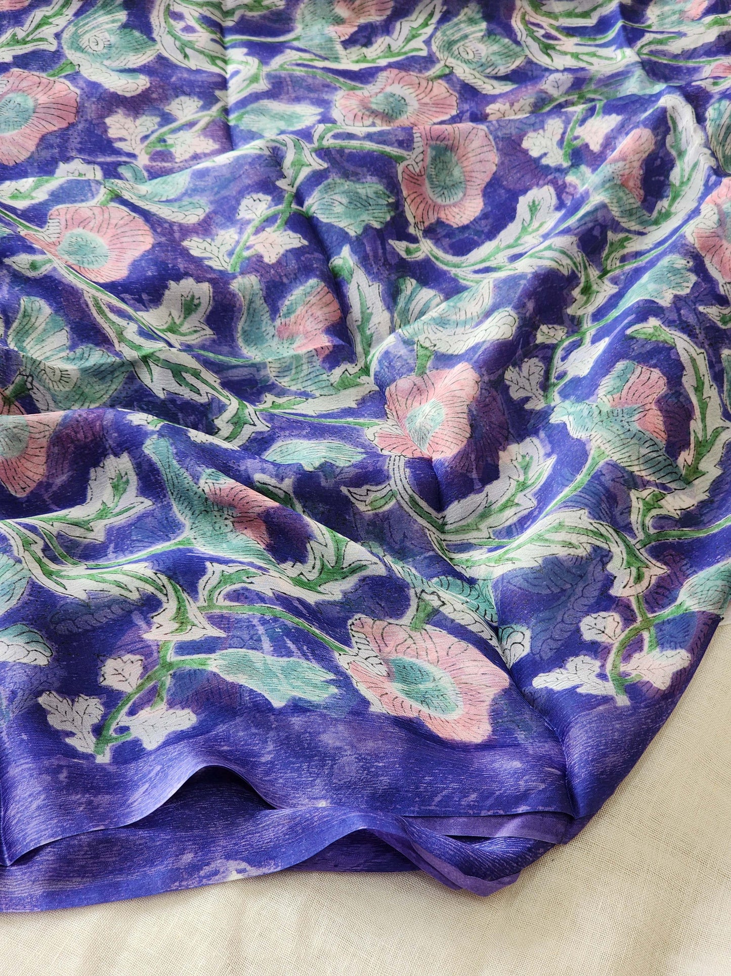 Purple Chiffon Handblock Saree