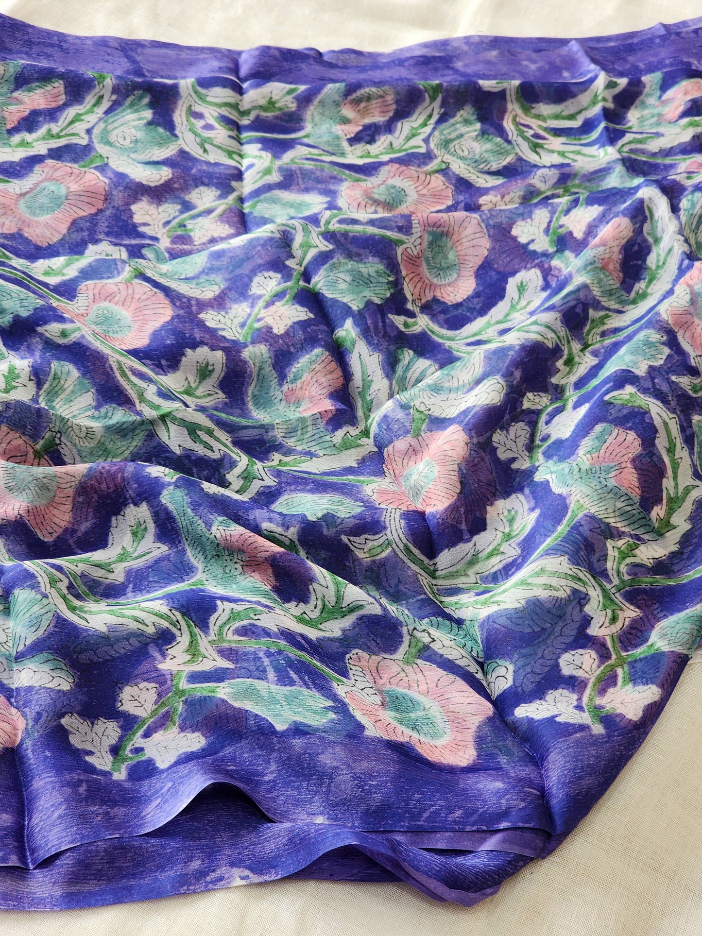 Purple Chiffon Handblock Saree