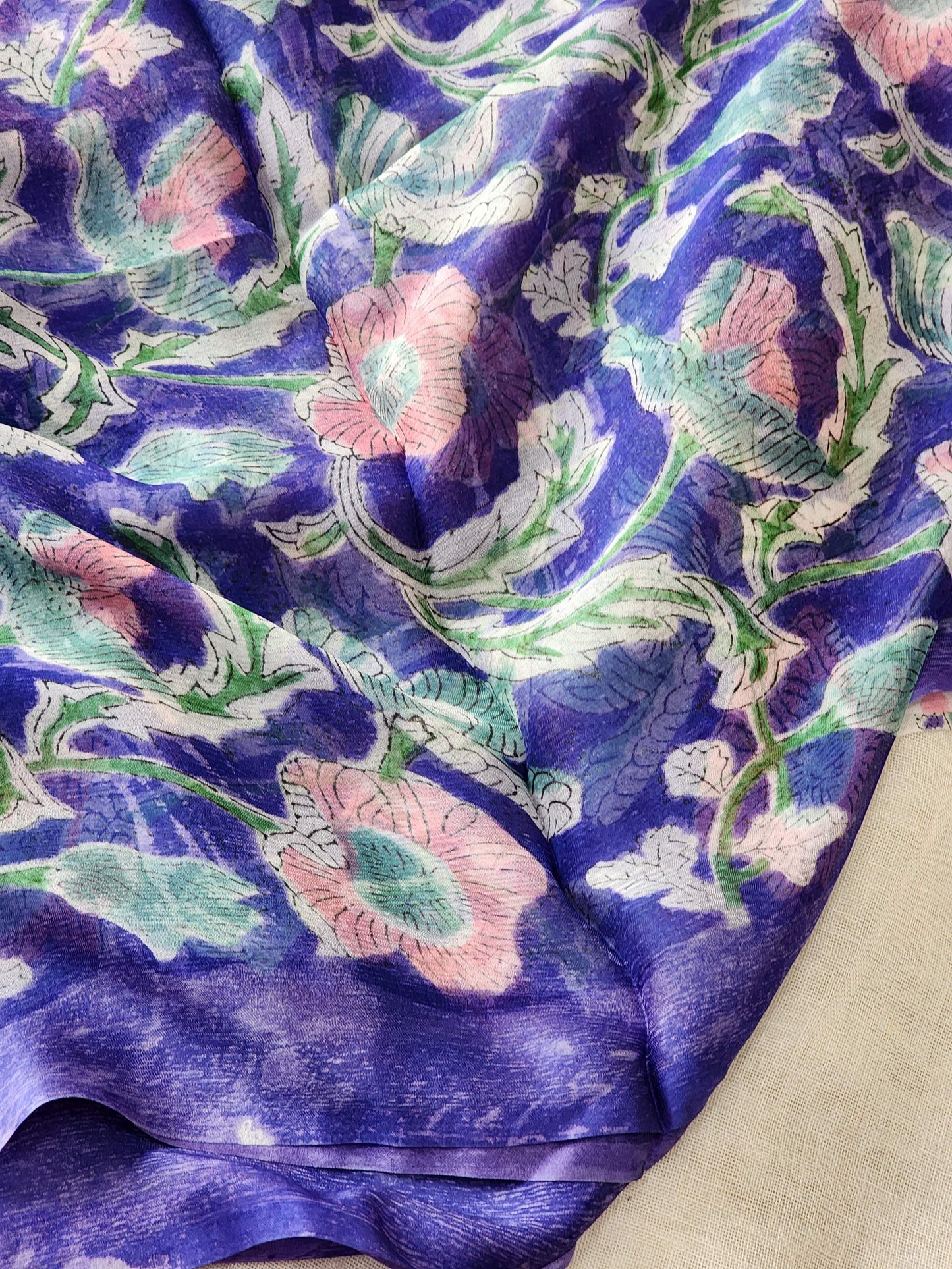 Purple Chiffon Handblock Saree