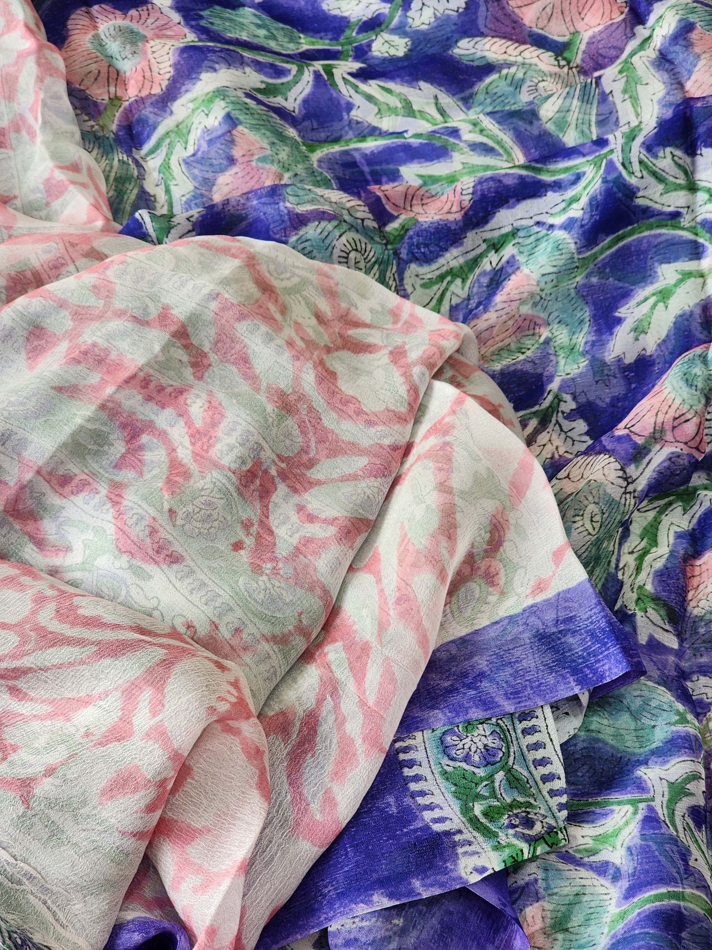 Purple Chiffon Handblock Saree