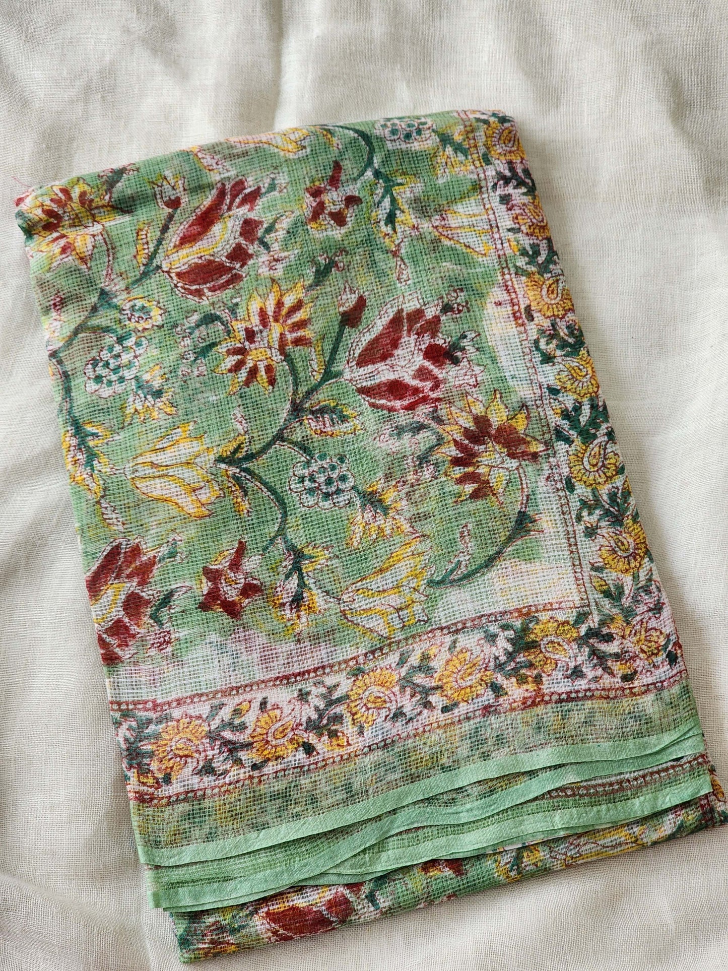 Green handblock kota saree