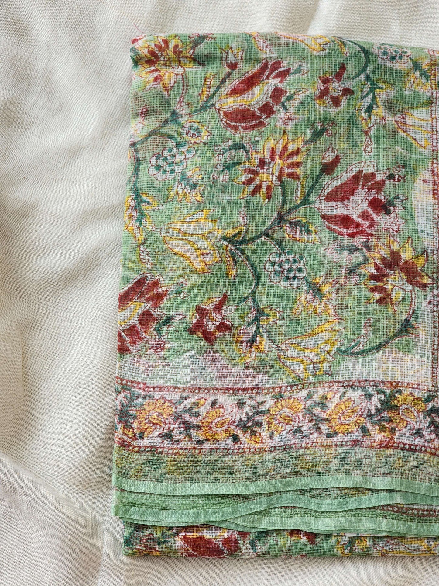Green handblock kota saree