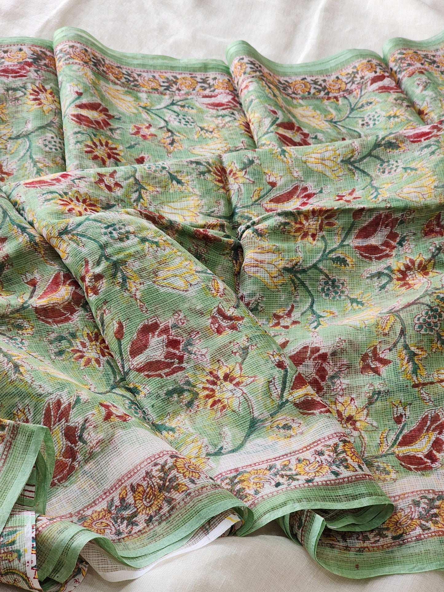 Green handblock kota saree