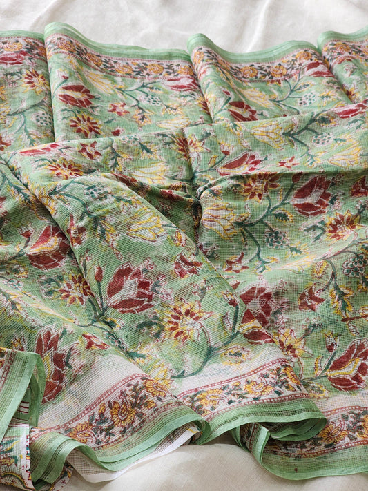 Green handblock kota saree