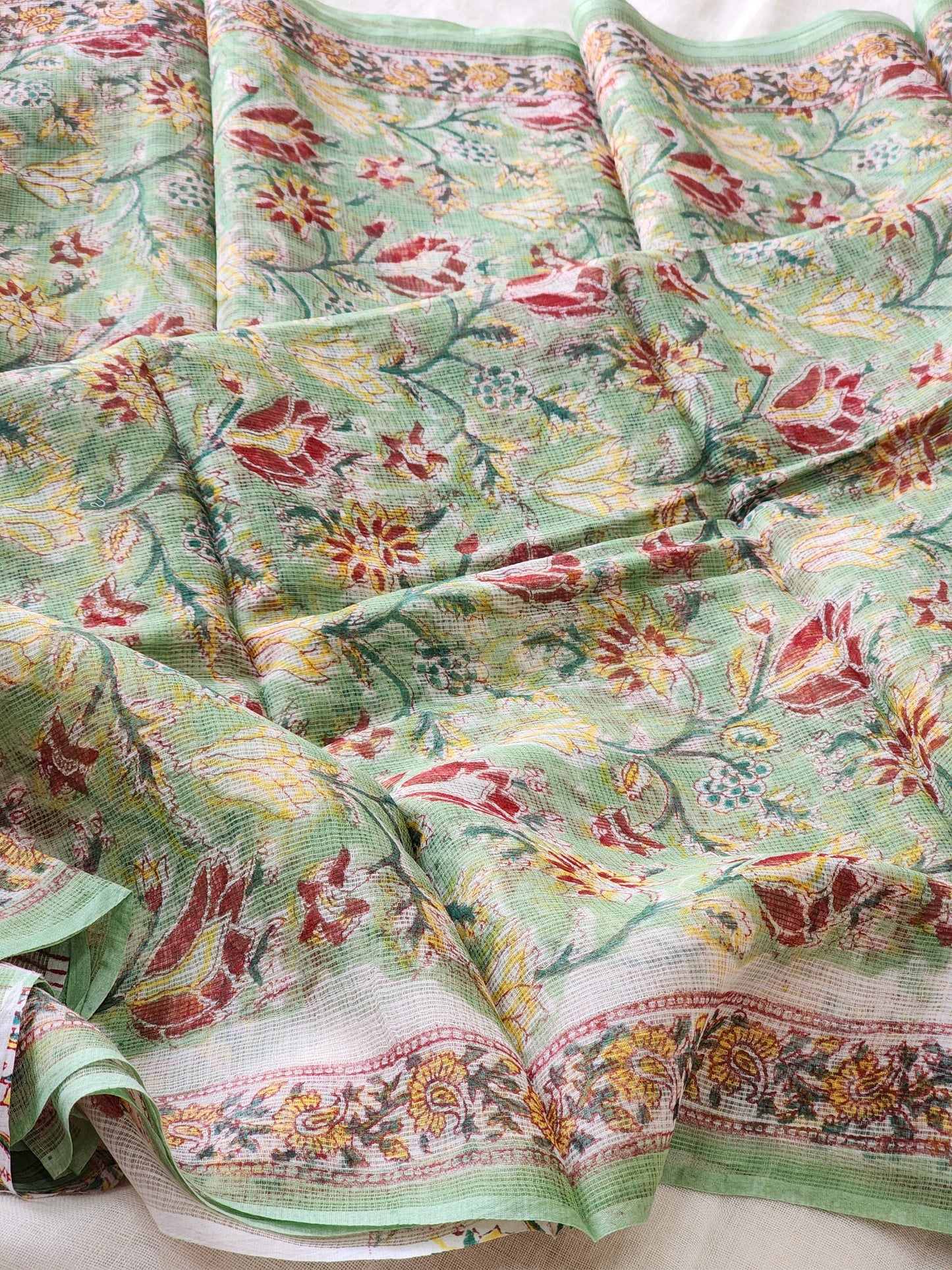 Green handblock kota saree