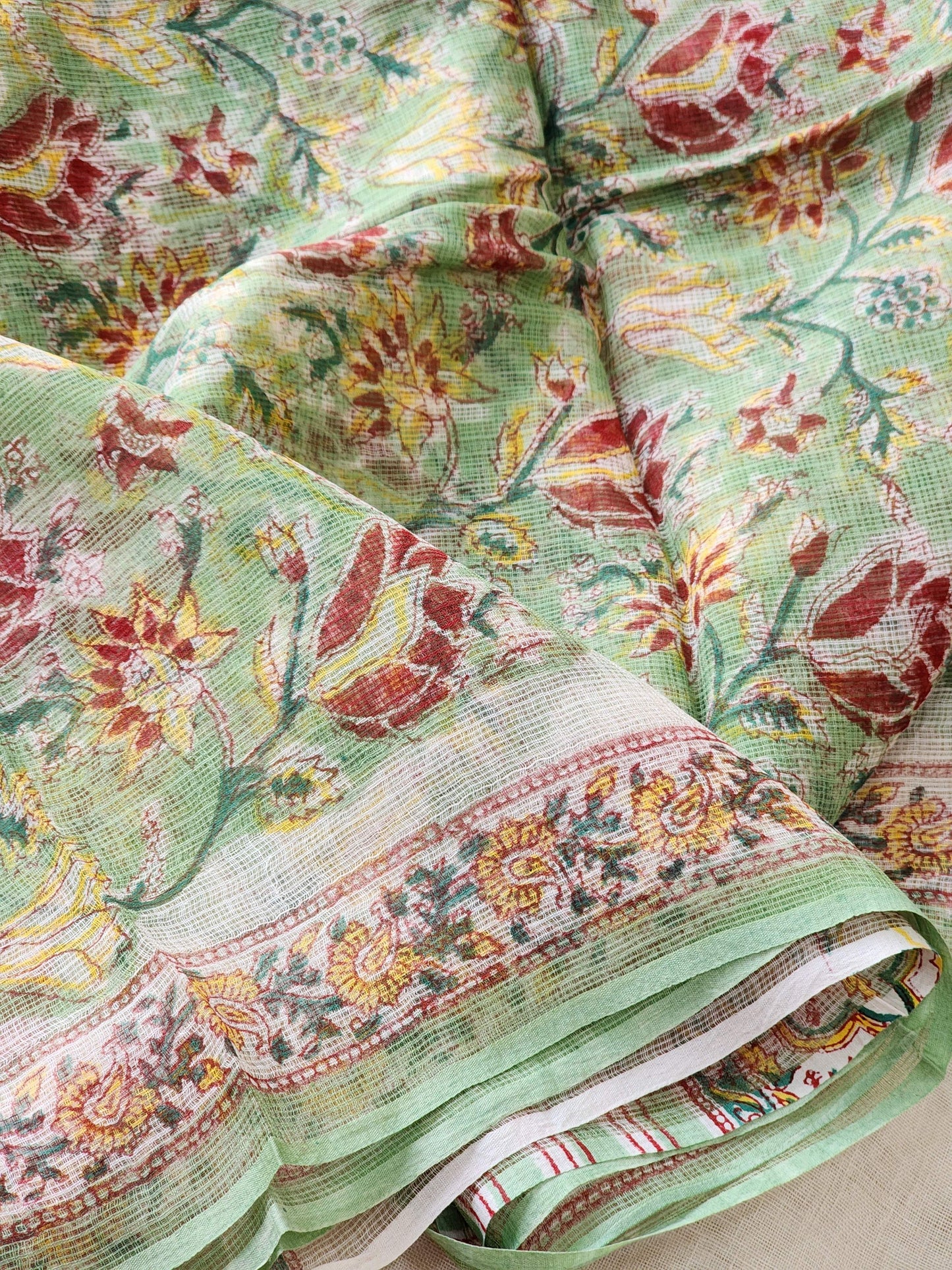 Green handblock kota saree