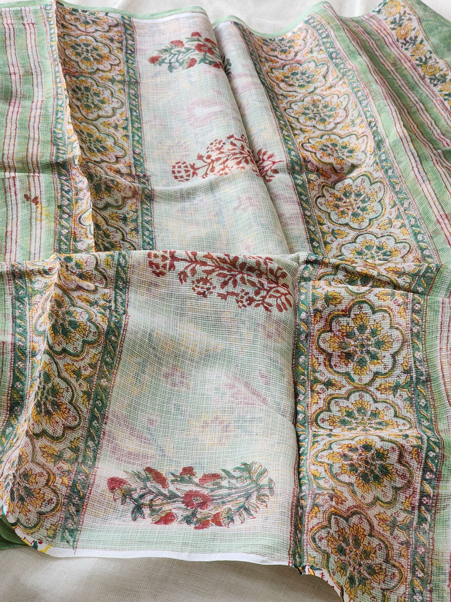 Green handblock kota saree