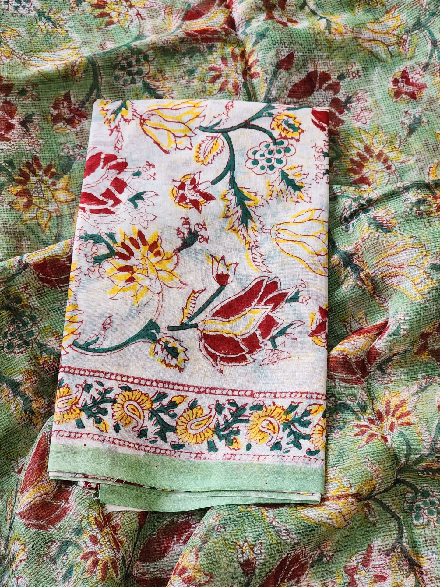 Green handblock kota saree