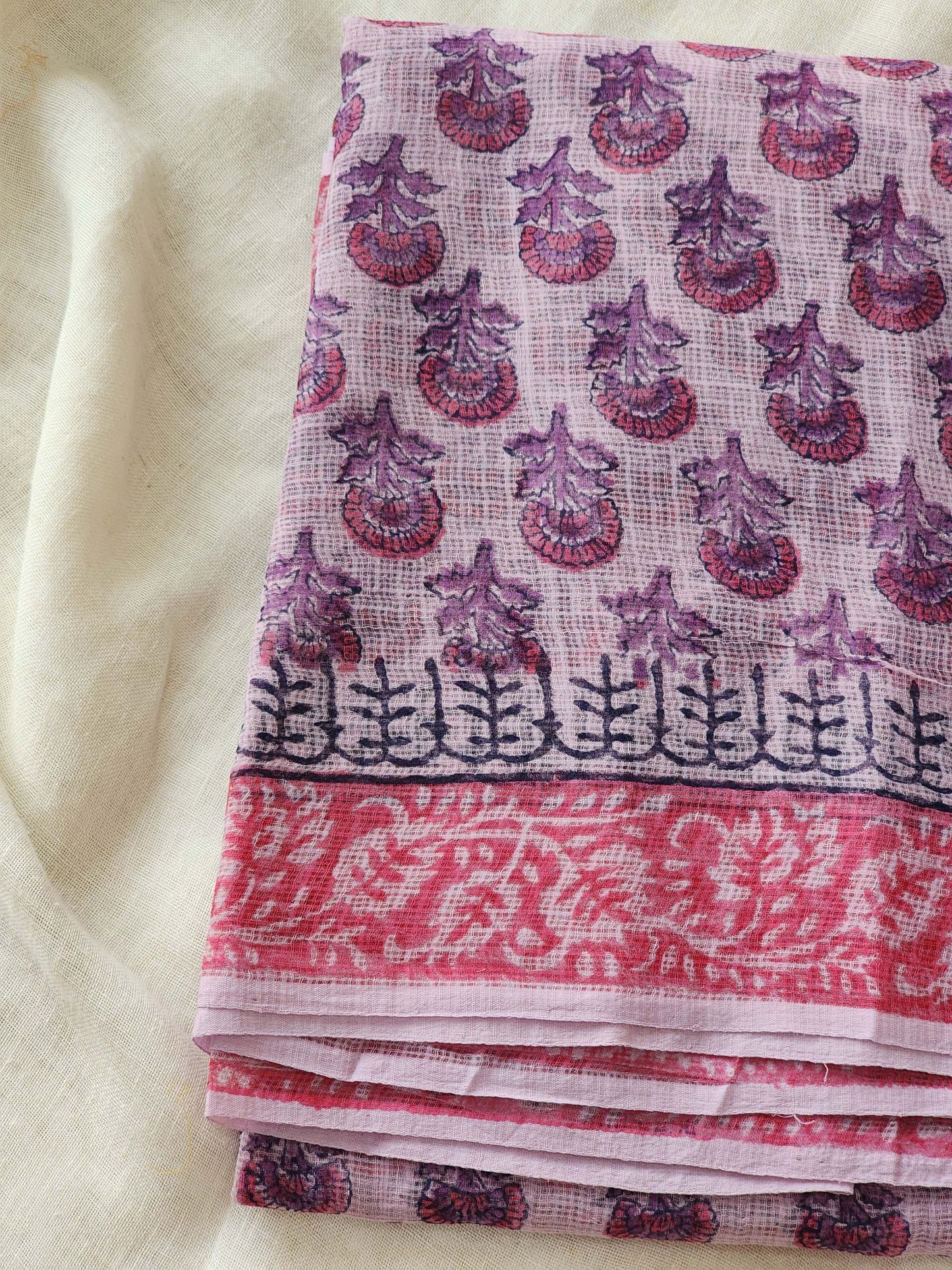 Purple handblock kota saree