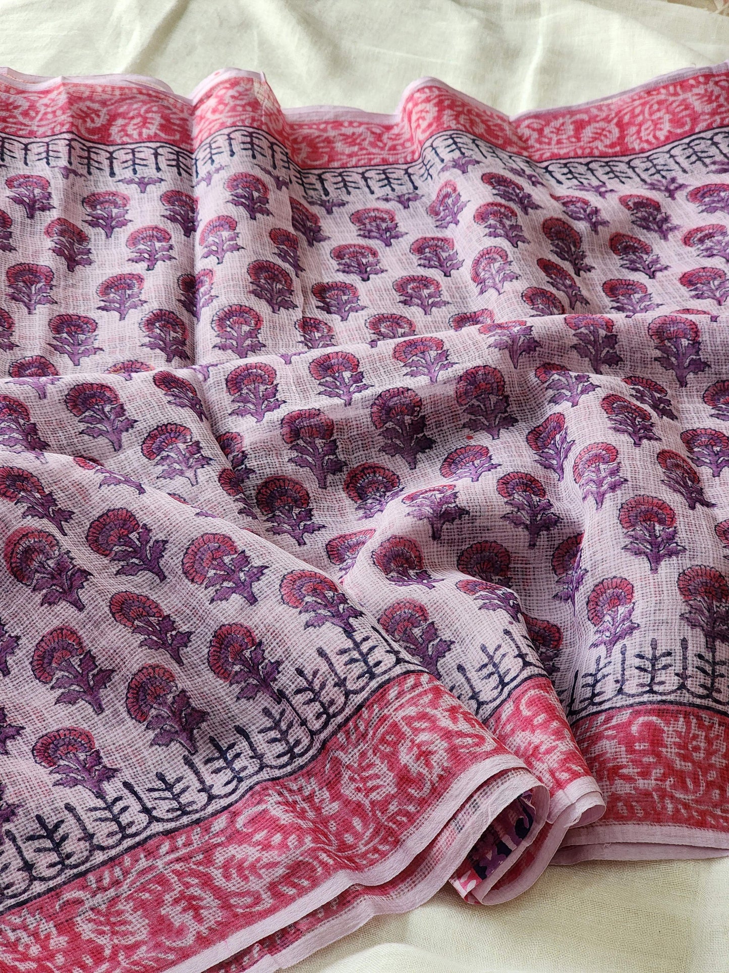 Purple handblock kota saree