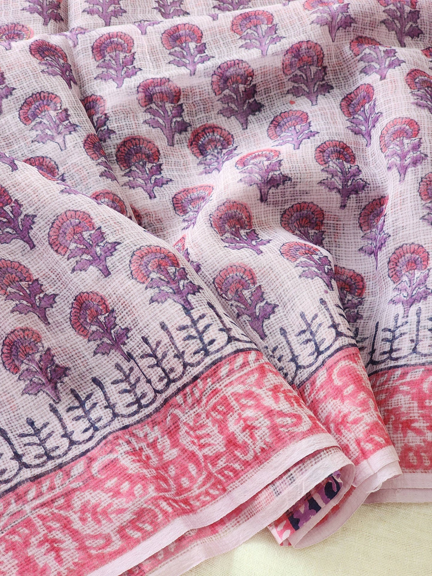 Purple handblock kota saree
