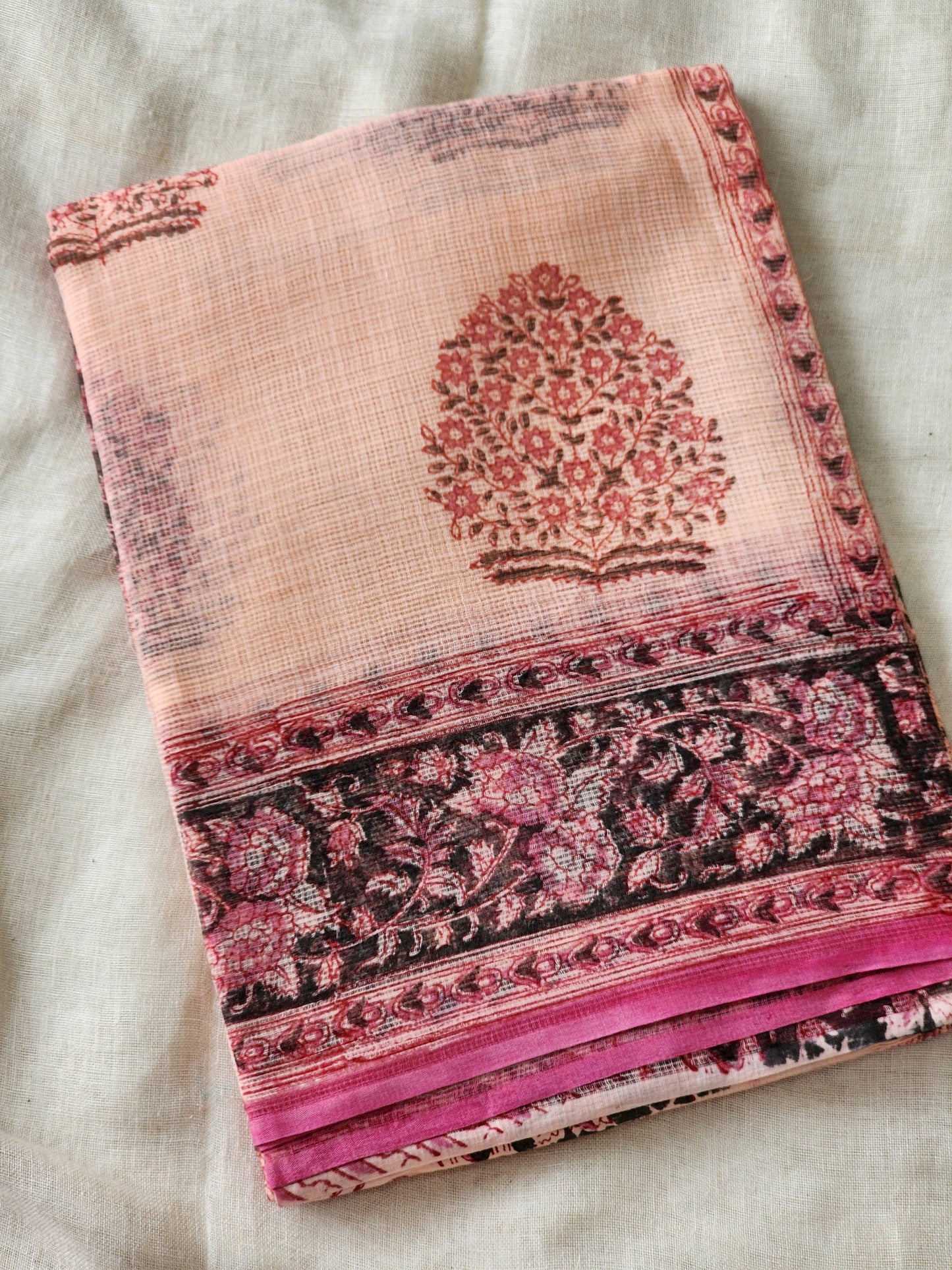 Peach handblock kota saree