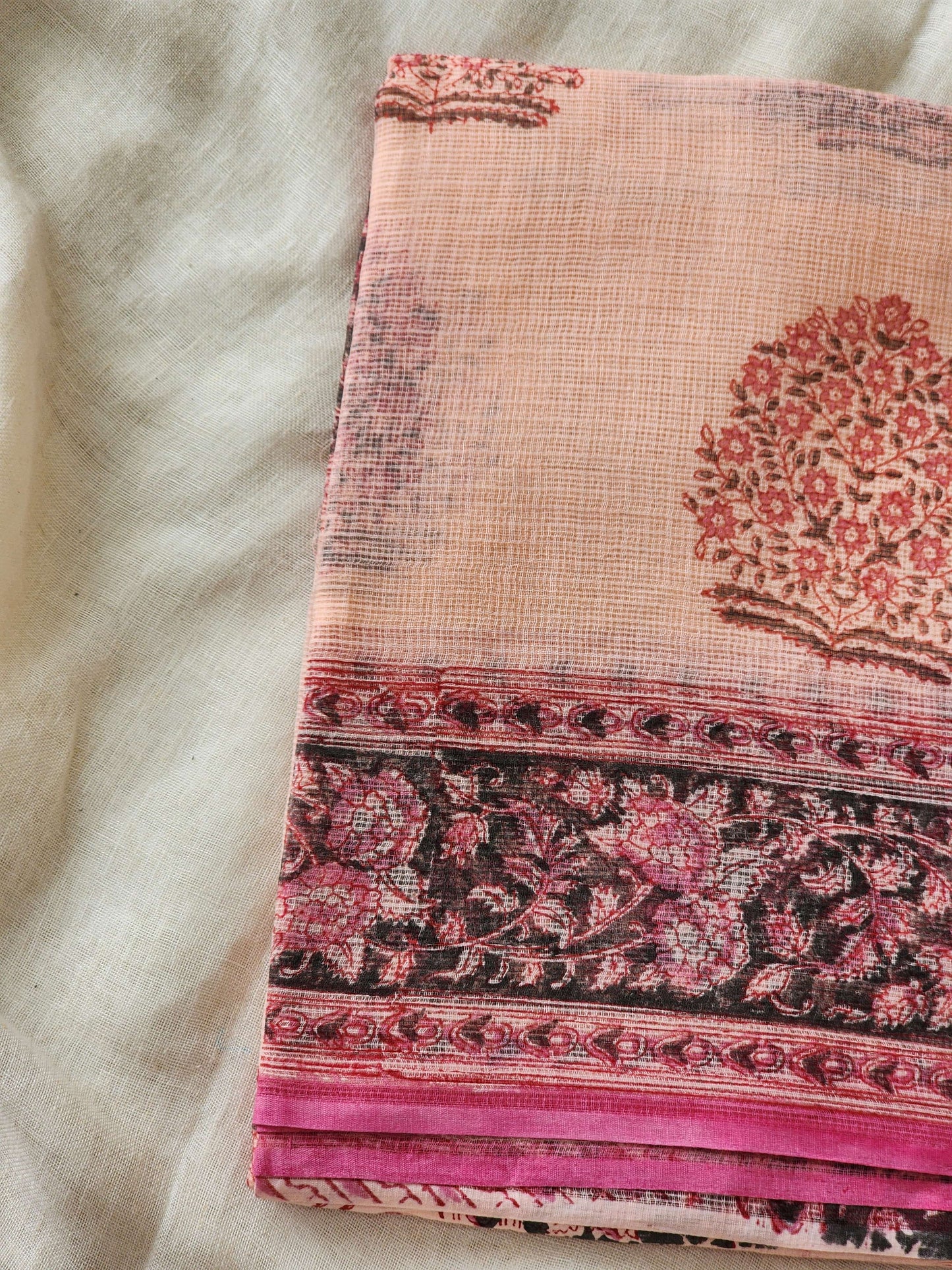 Peach handblock kota saree