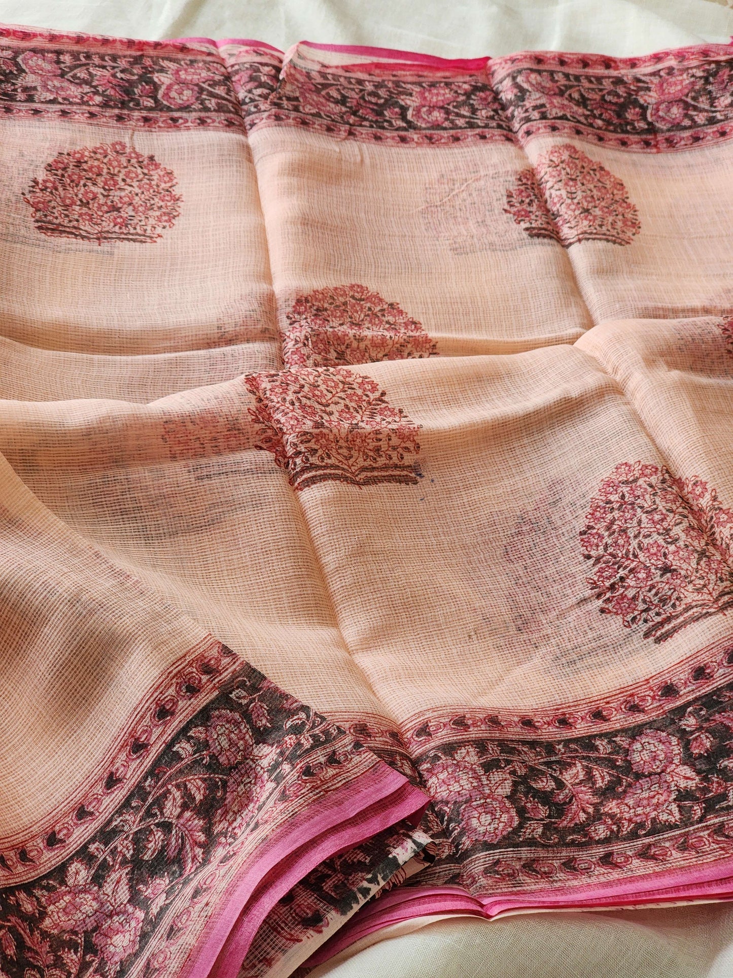 Peach handblock kota saree