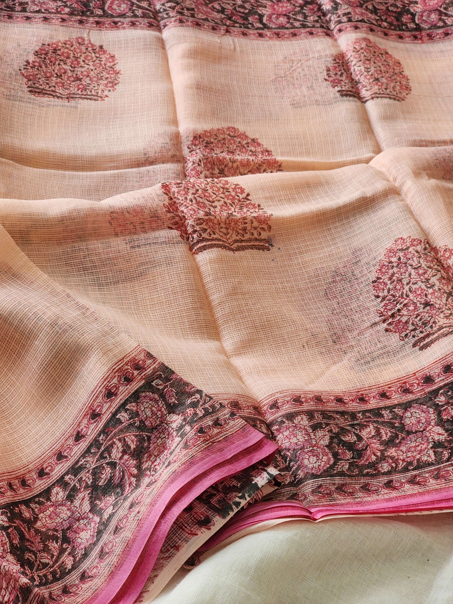 Peach handblock kota saree