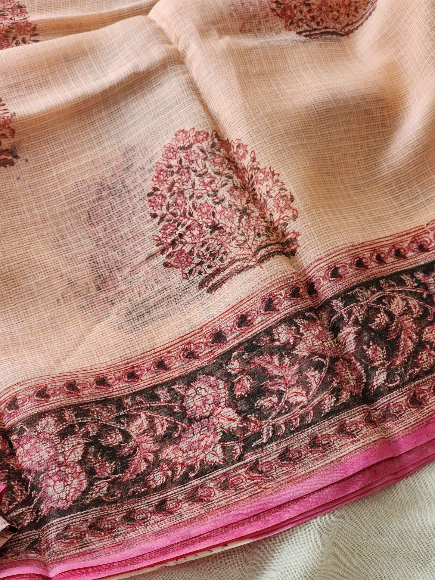 Peach handblock kota saree
