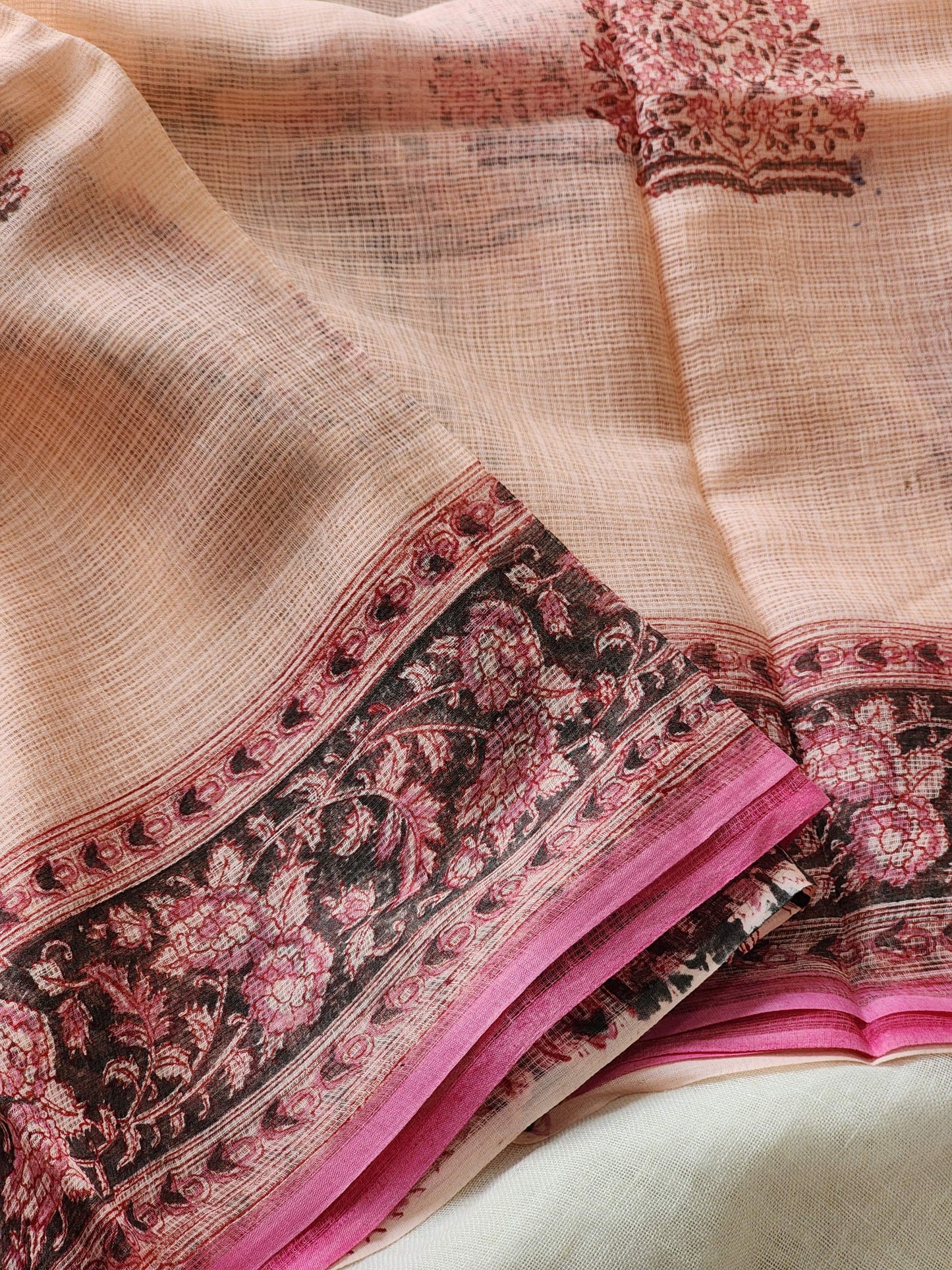 Peach handblock kota saree