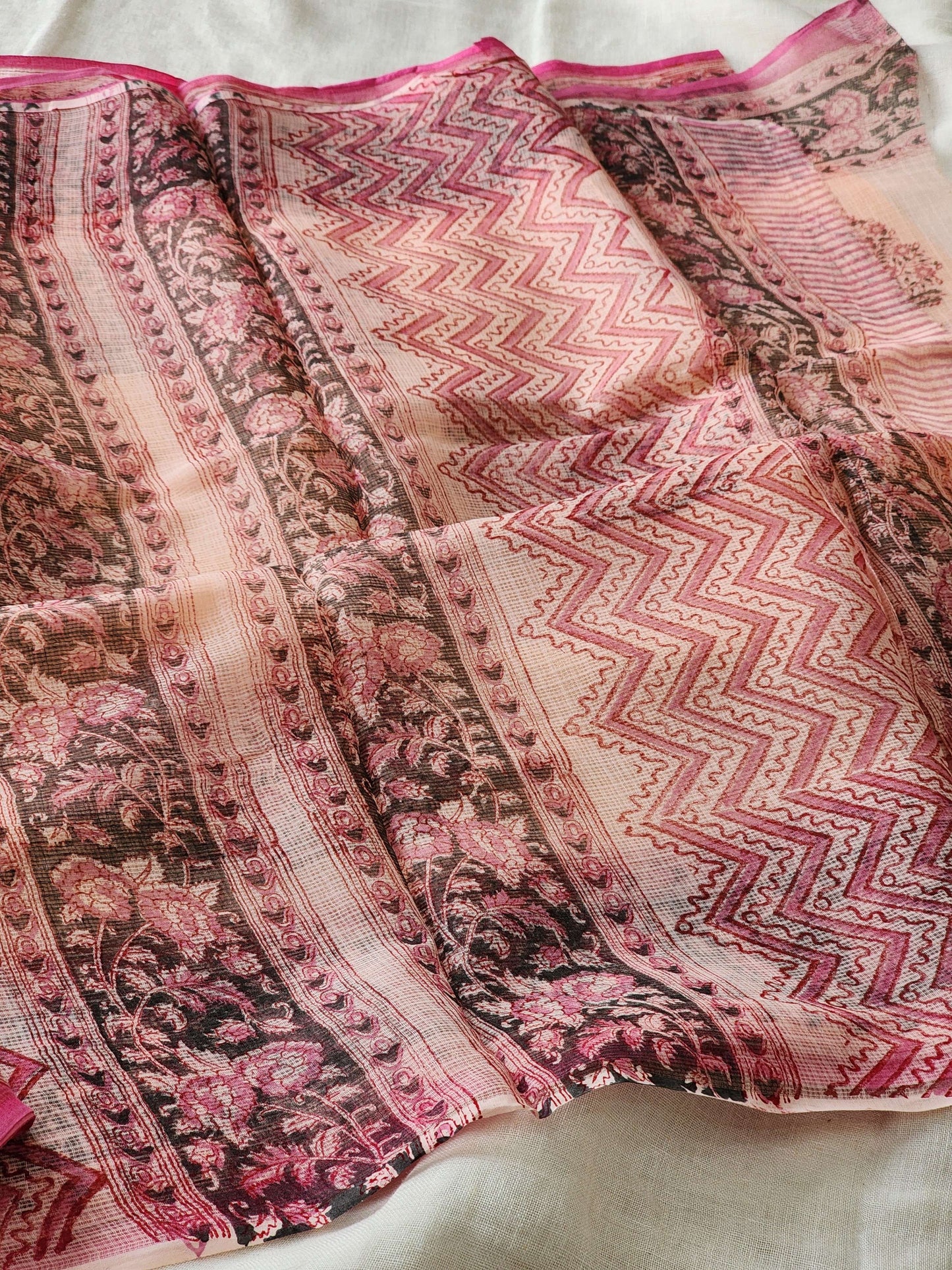 Peach handblock kota saree
