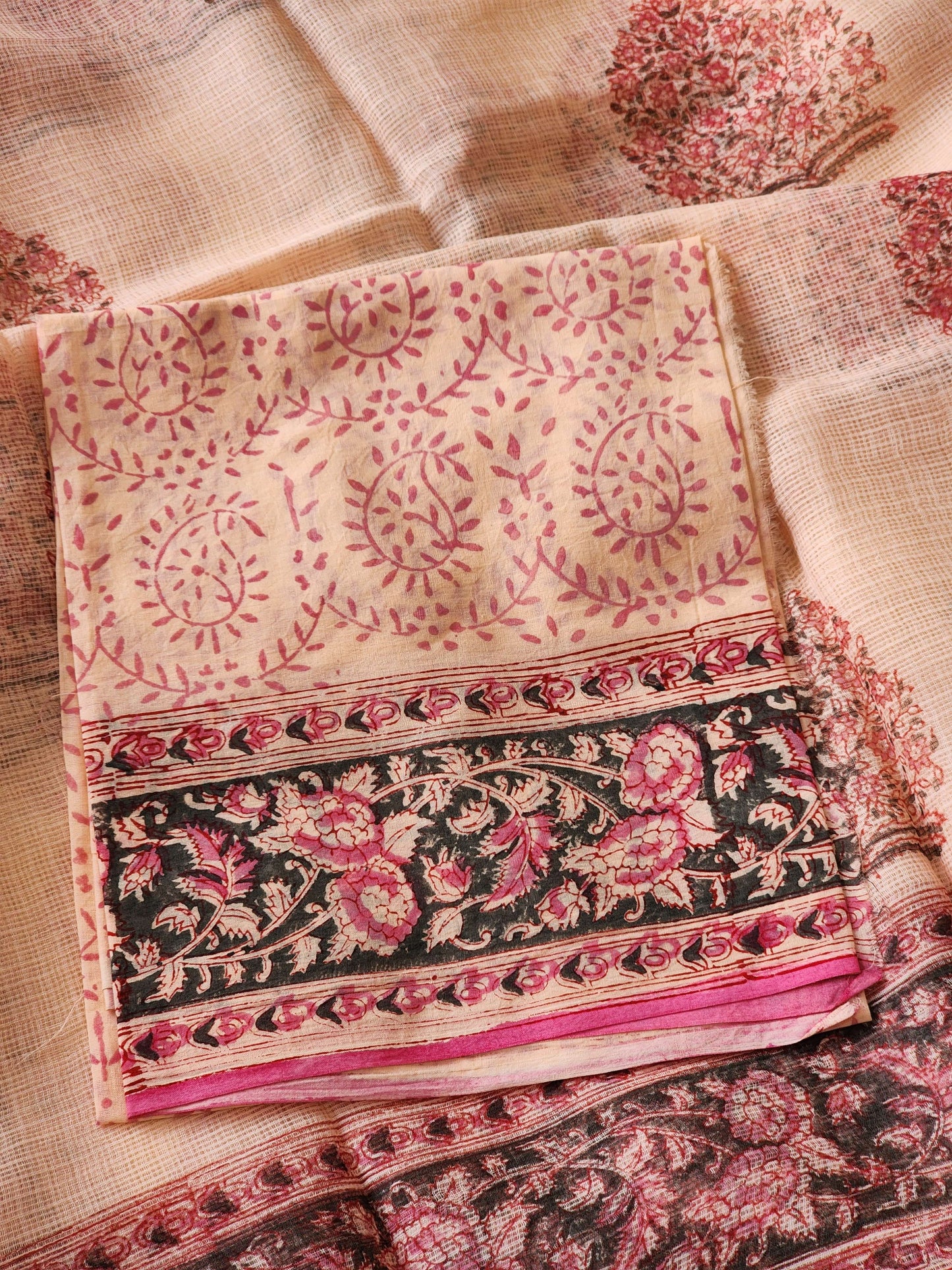 Peach handblock kota saree