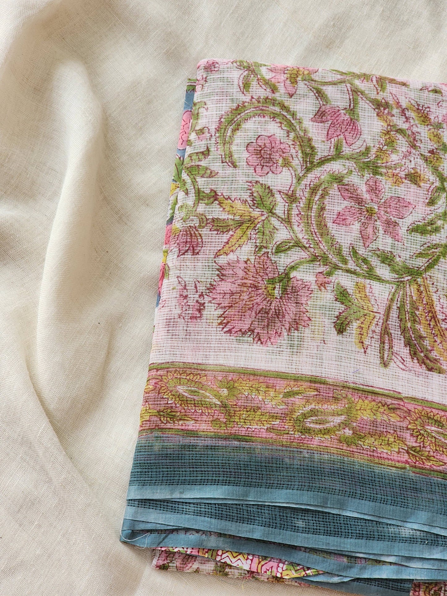 White handblock kota saree