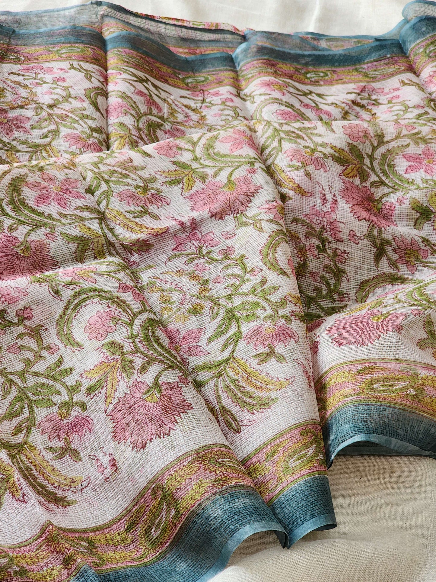 White handblock kota saree