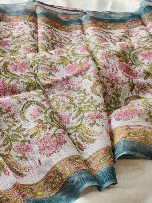 White handblock kota saree