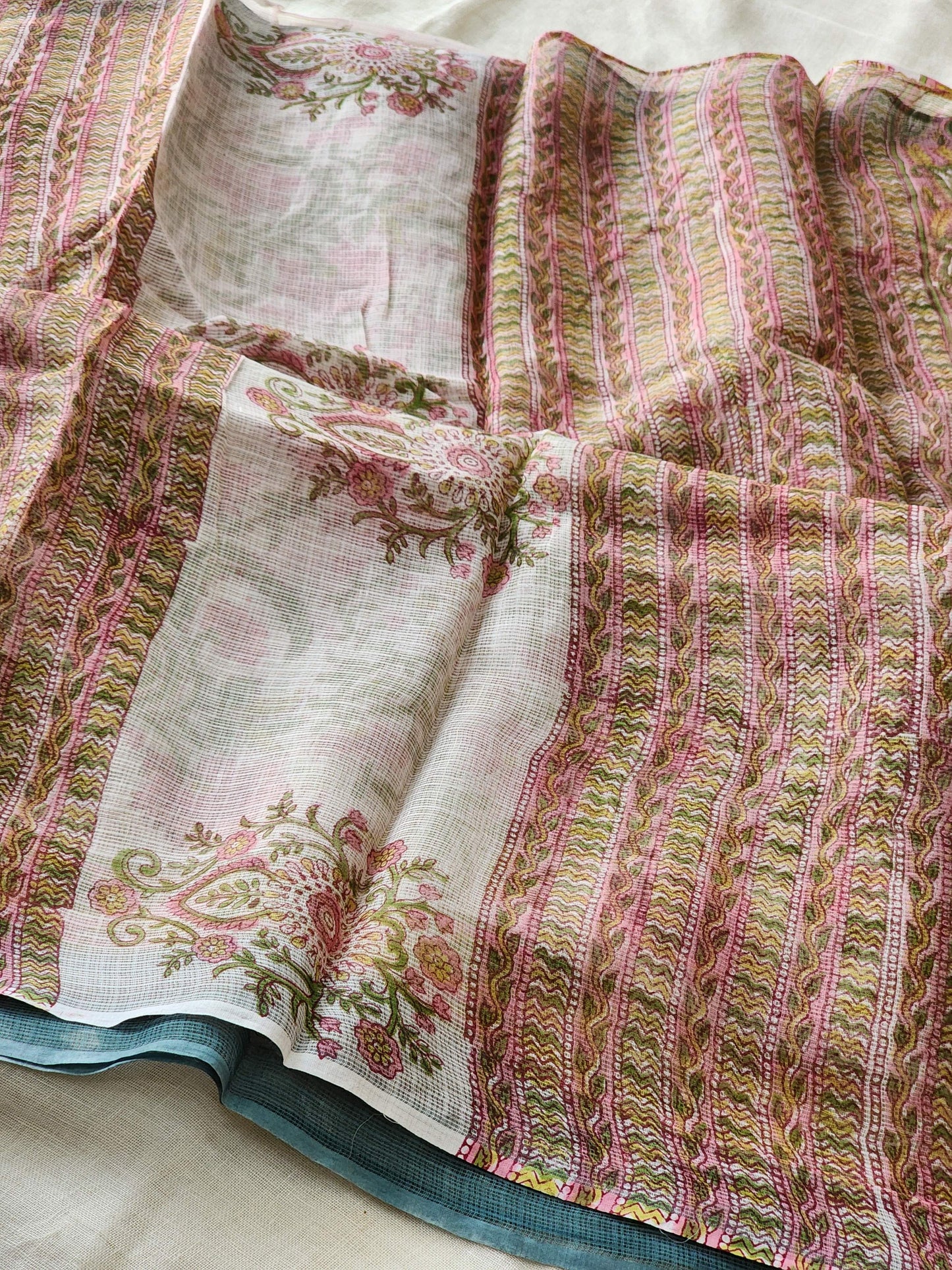 White handblock kota saree