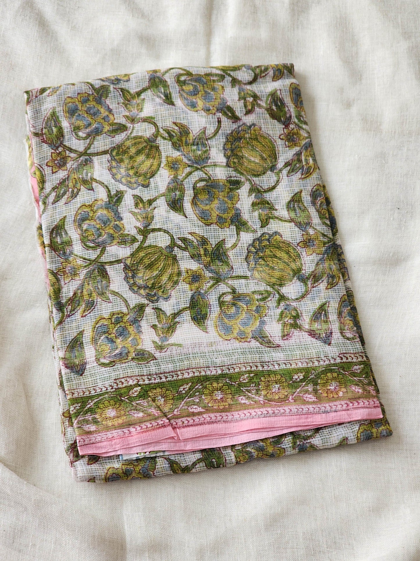 White handblock kota saree