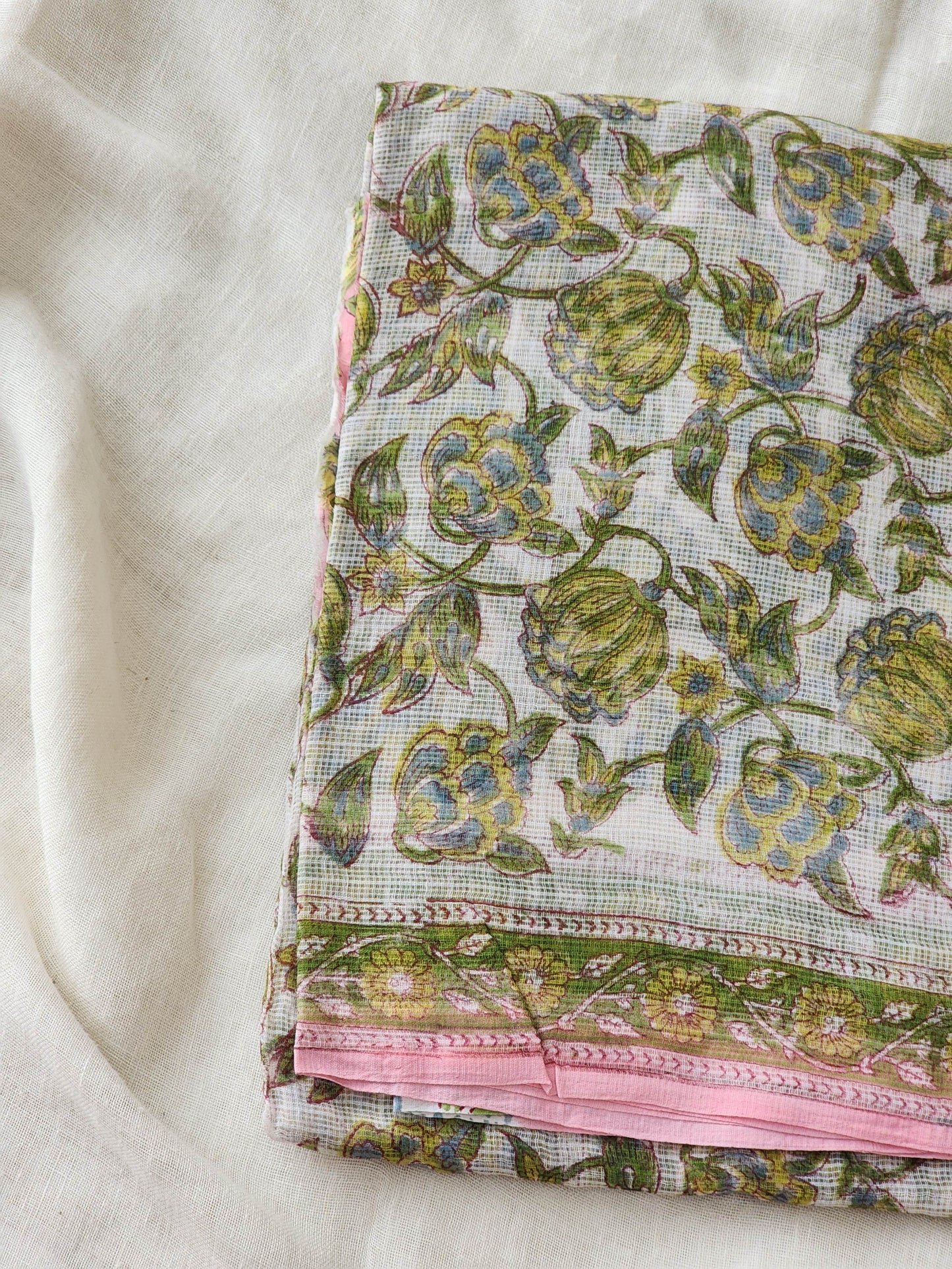 White handblock kota saree