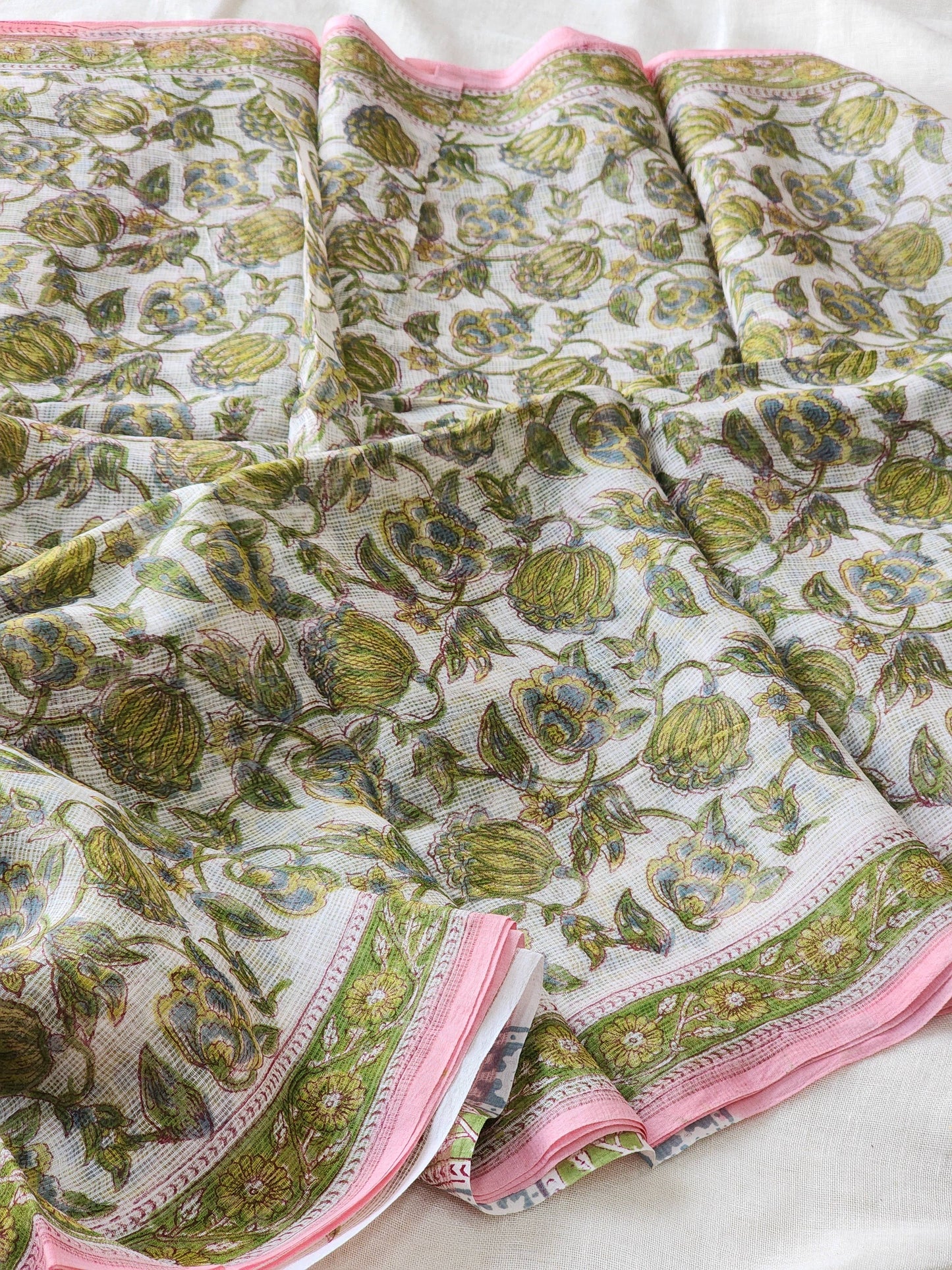White handblock kota saree