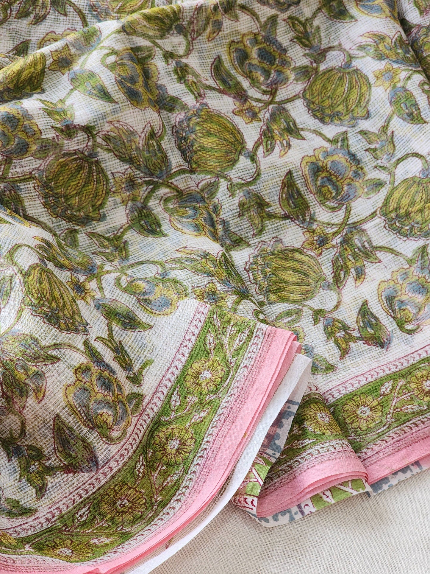 White handblock kota saree