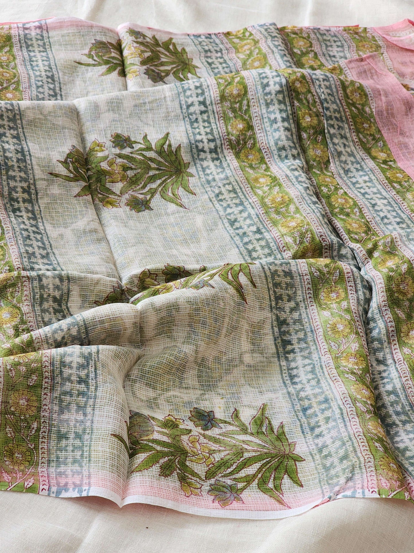 White handblock kota saree