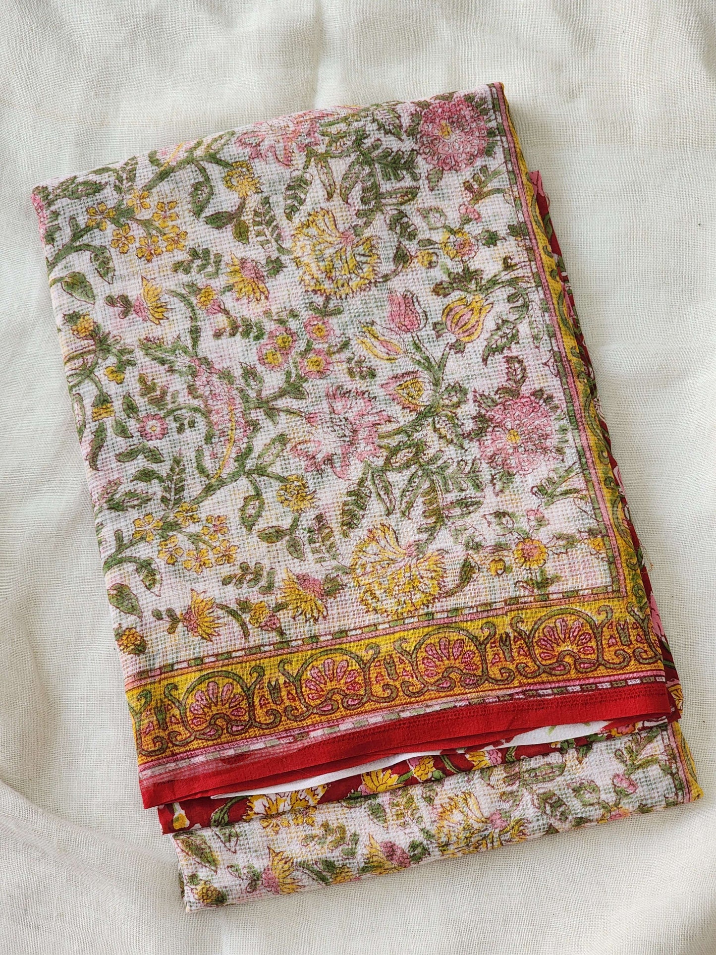 White handblock kota saree