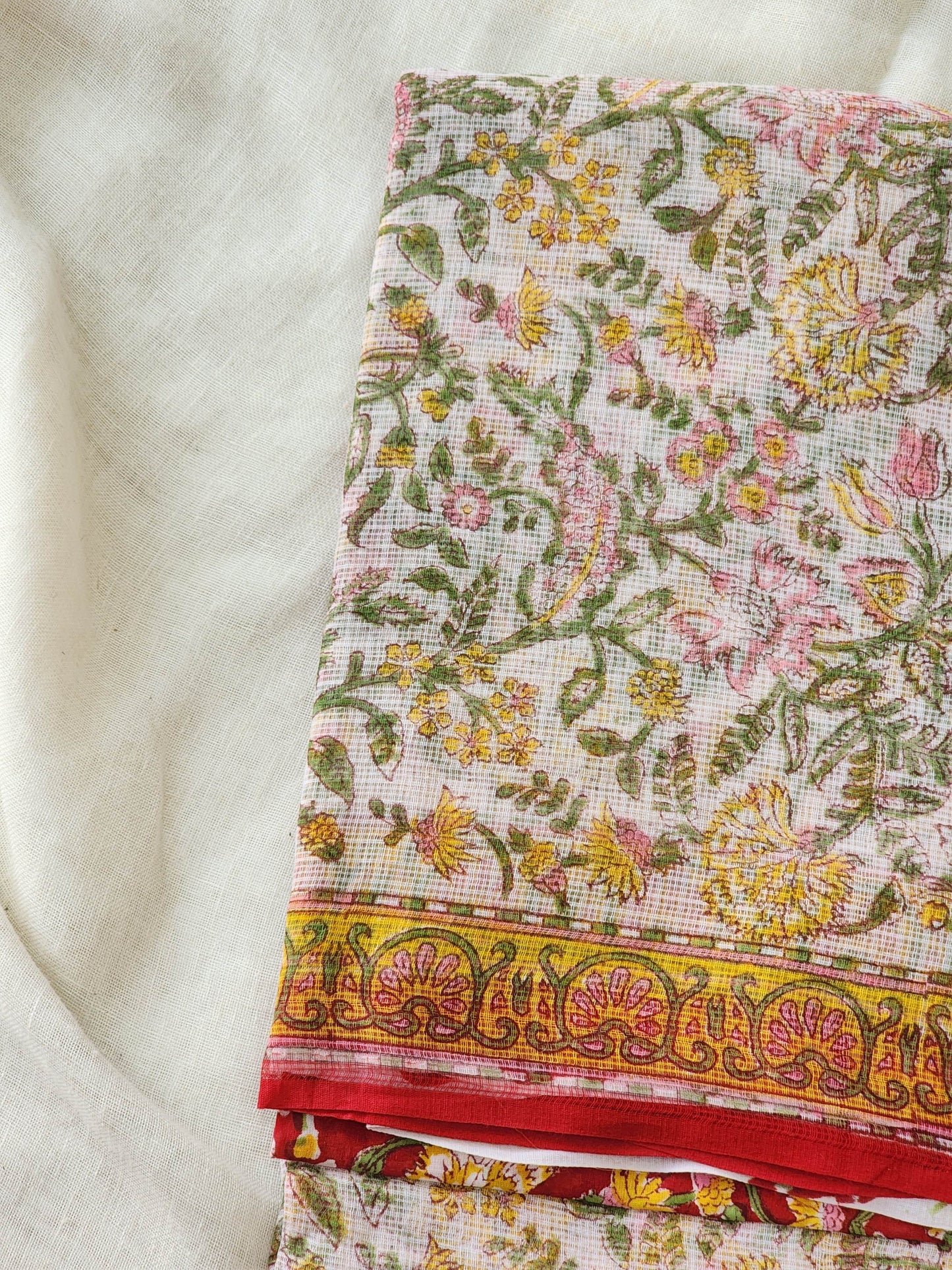 White handblock kota saree