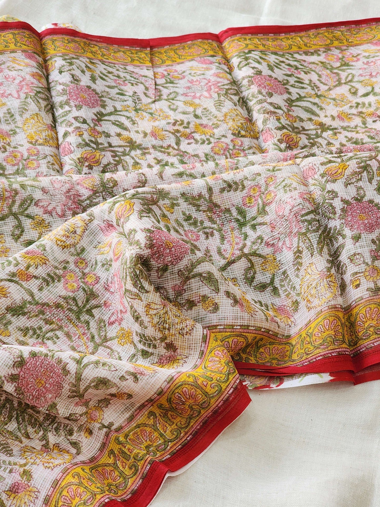 White handblock kota saree