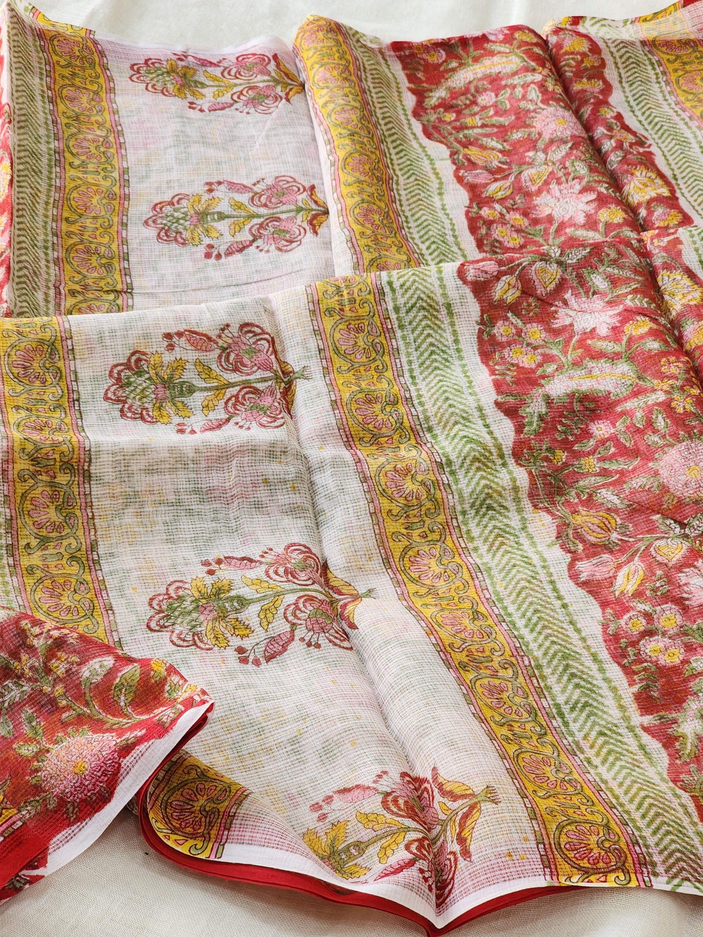 White handblock kota saree